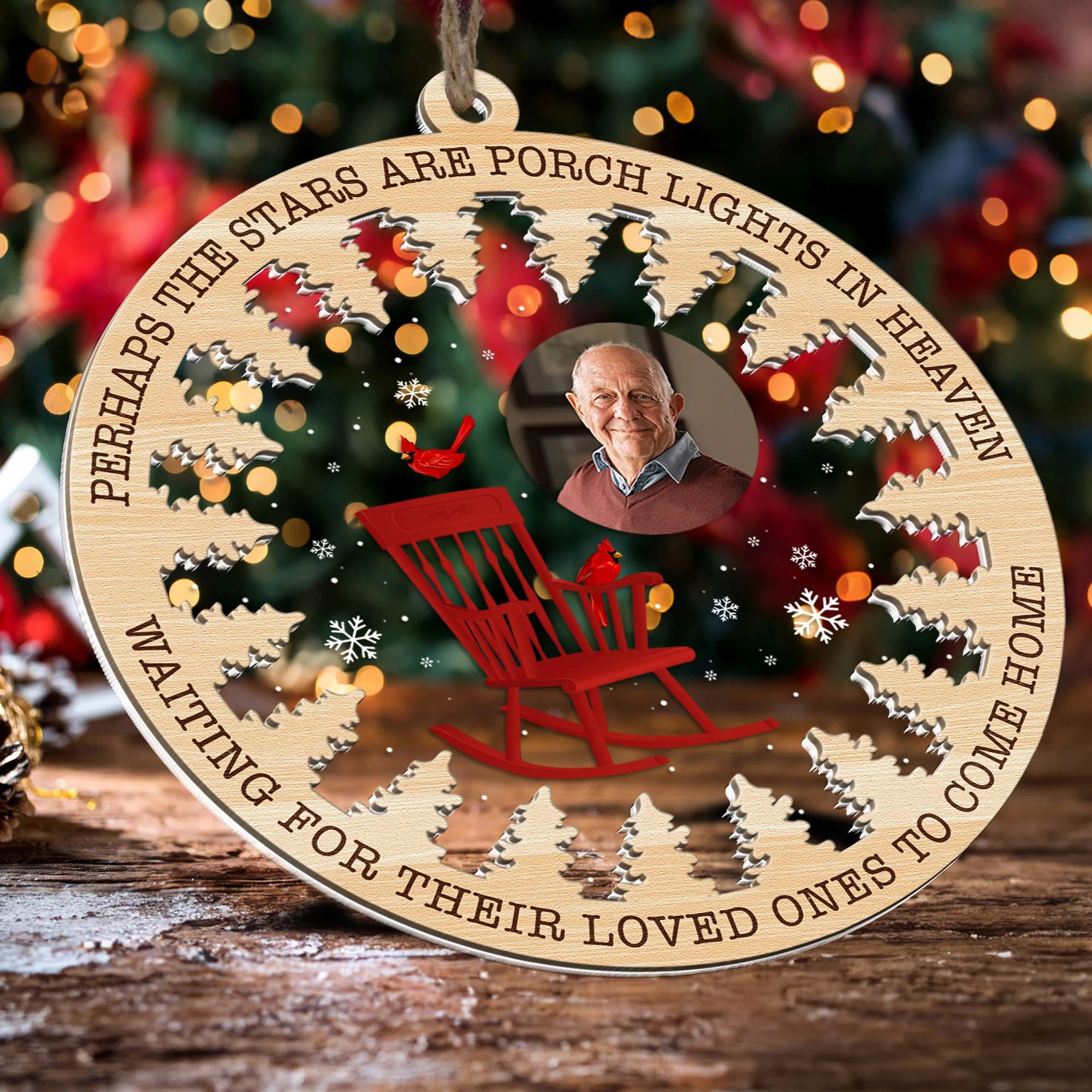 The Stars Are Porch Lights In Heaven Memorial - Personalized Photo Wood And Acrylic Ornament - Image 4