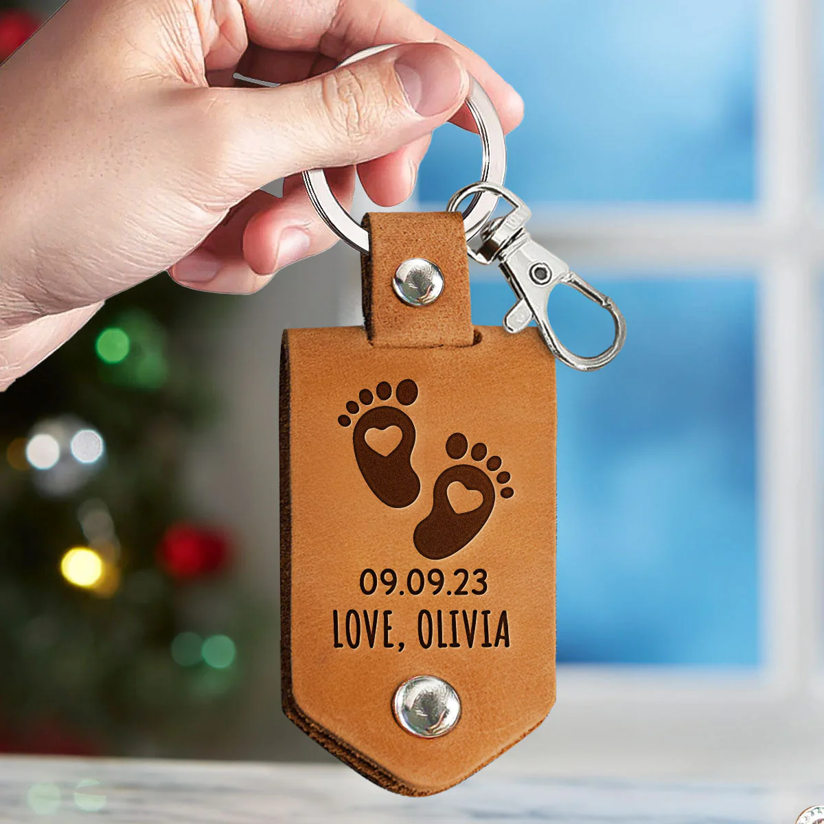 The Stars The Night You Became My Daddy - Personalized Leather Photo Keychain - Image 4