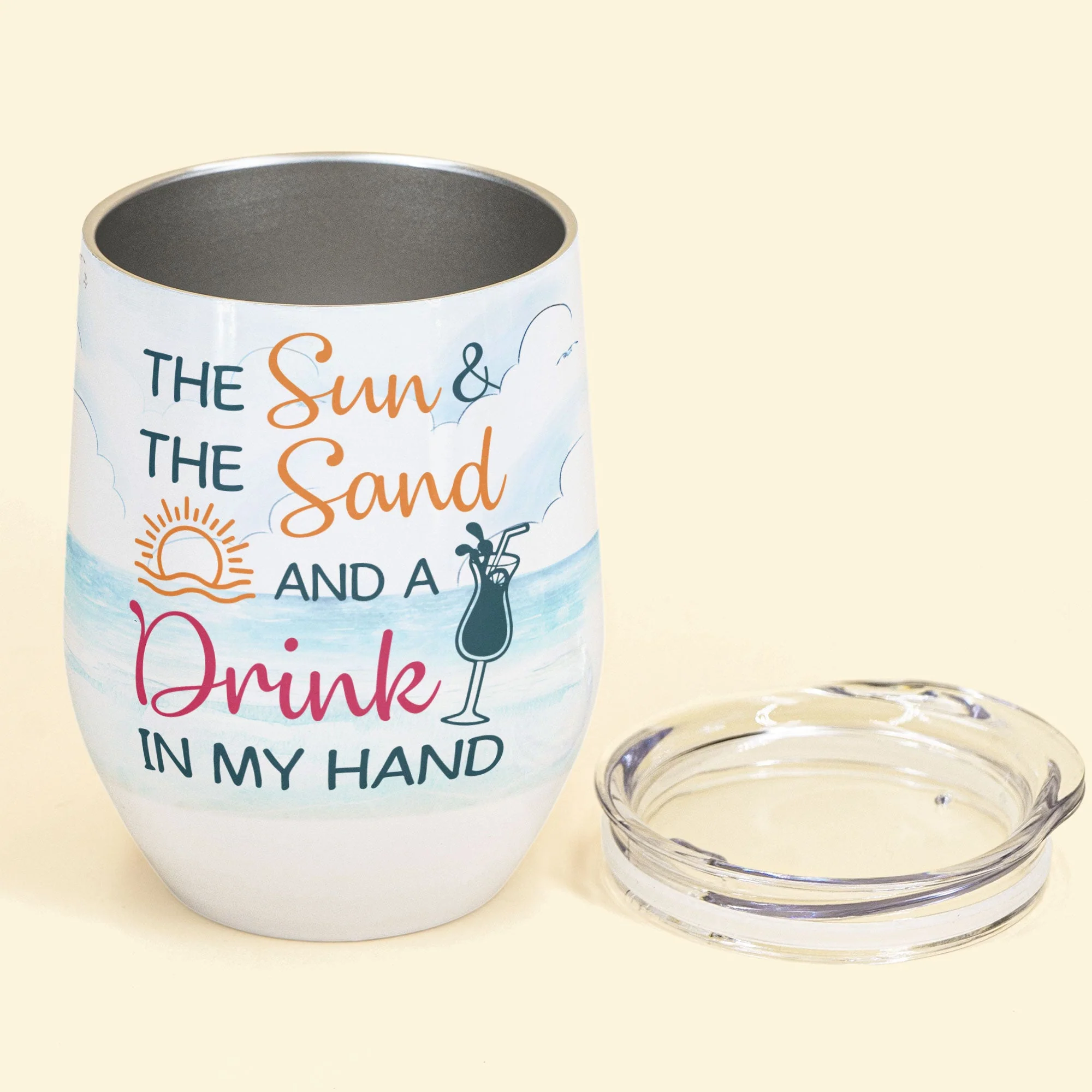 The Sun & The Sand And A Drink In My Hand, Family Custom Wine Tumbler, Gift For Sister - Image 3