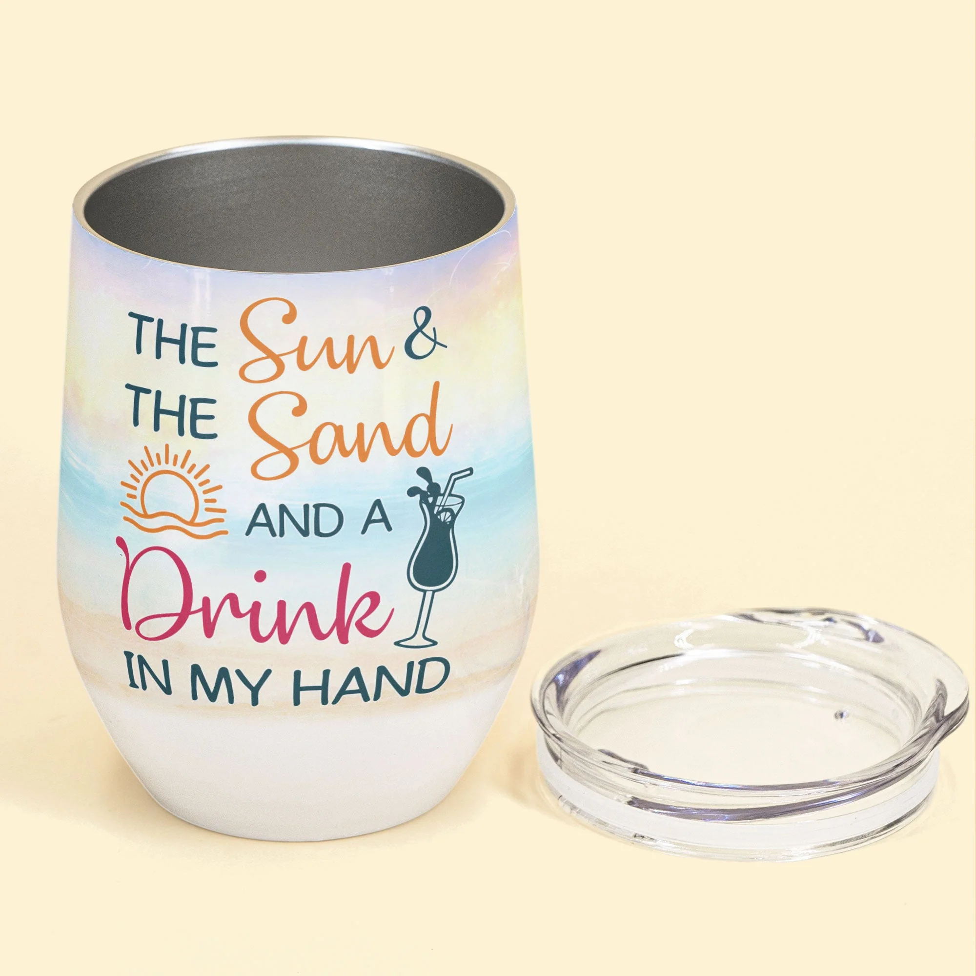 The Sun & The Sand And A Drink In My Hand, Sister Custom Wine Tumbler, Gift For Sisters - Image 3
