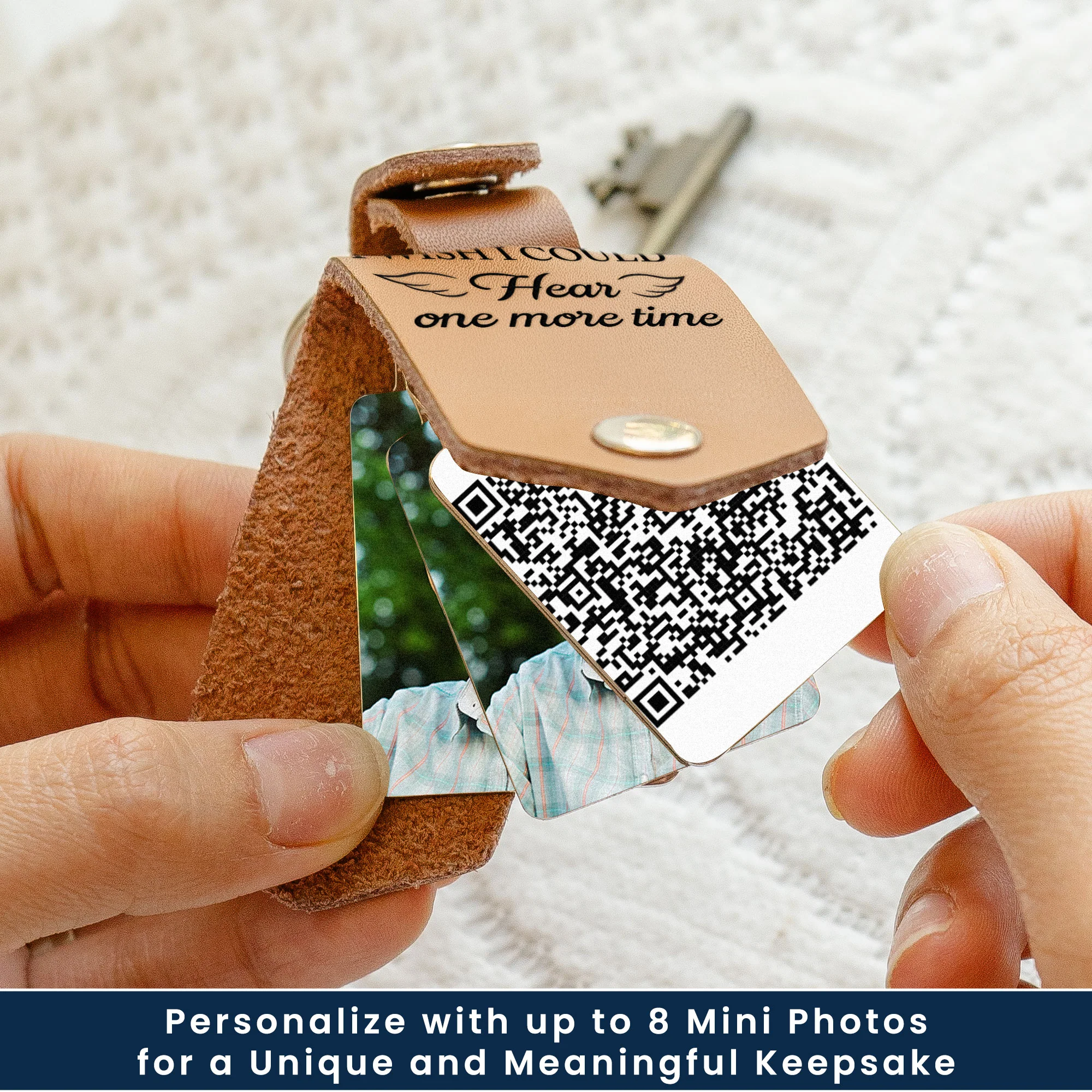 The Voice I Wish I Could Hear - Custom QR Code Voice & Photo - Personalized Leather Photo Keychain - Image 5
