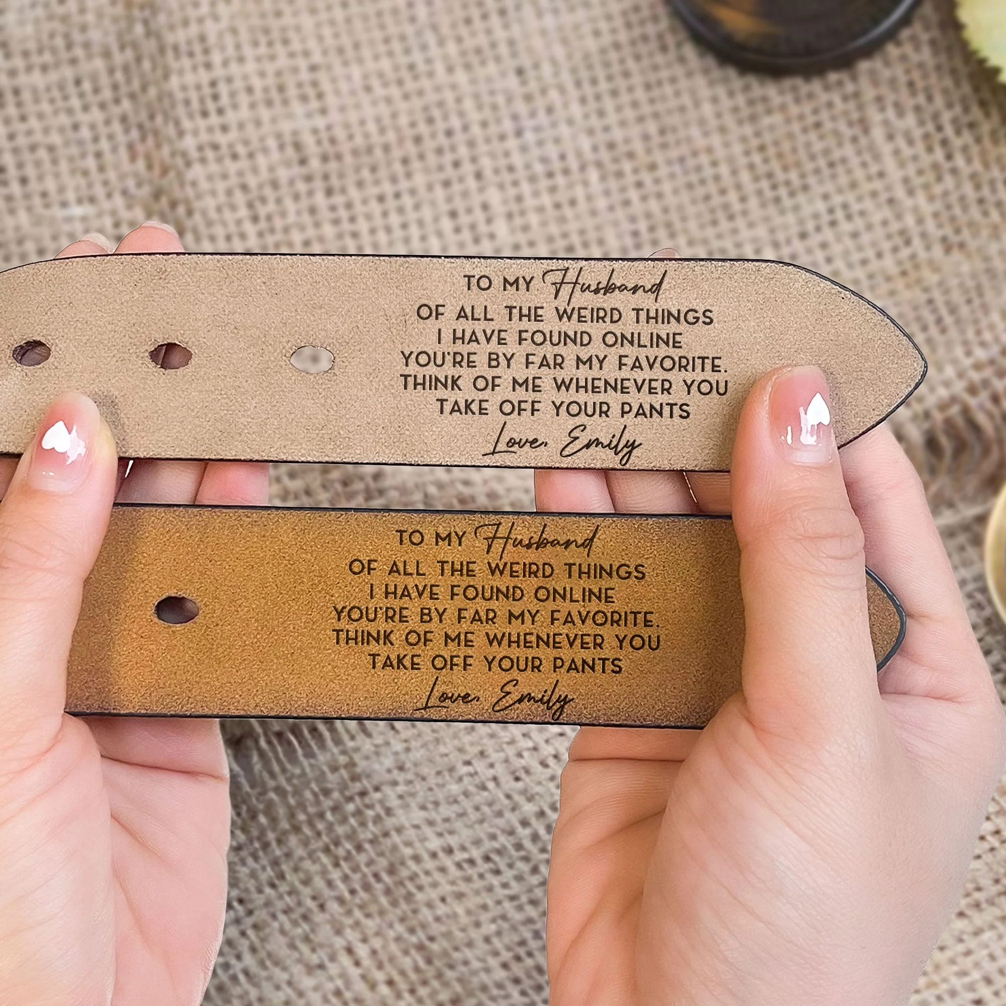 The Weird Things I Found Online You're My Favorite - Personalized Engraved Leather Belt - Image 5