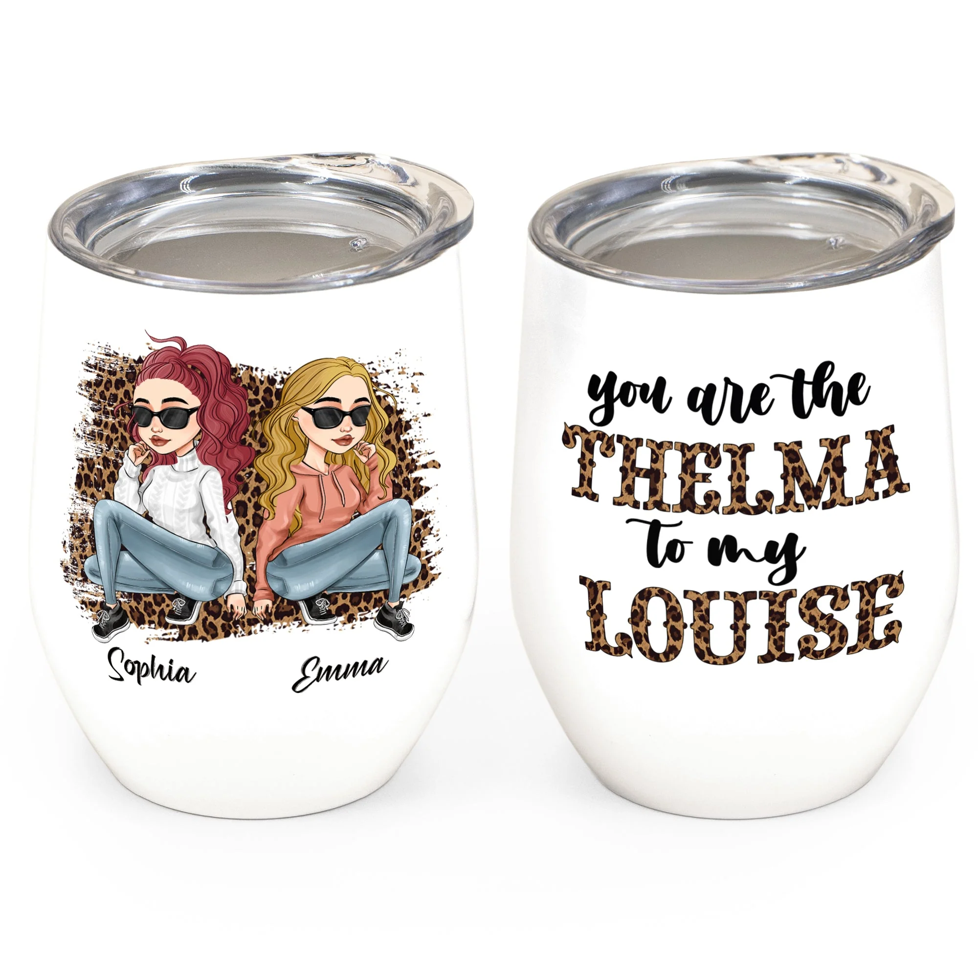 Thelma To My Louise - Personalized Wine Tumbler - Birthday Gift For Bestie, BFF, Sister, Sista, Co-worker - Leopard Design - Image 2