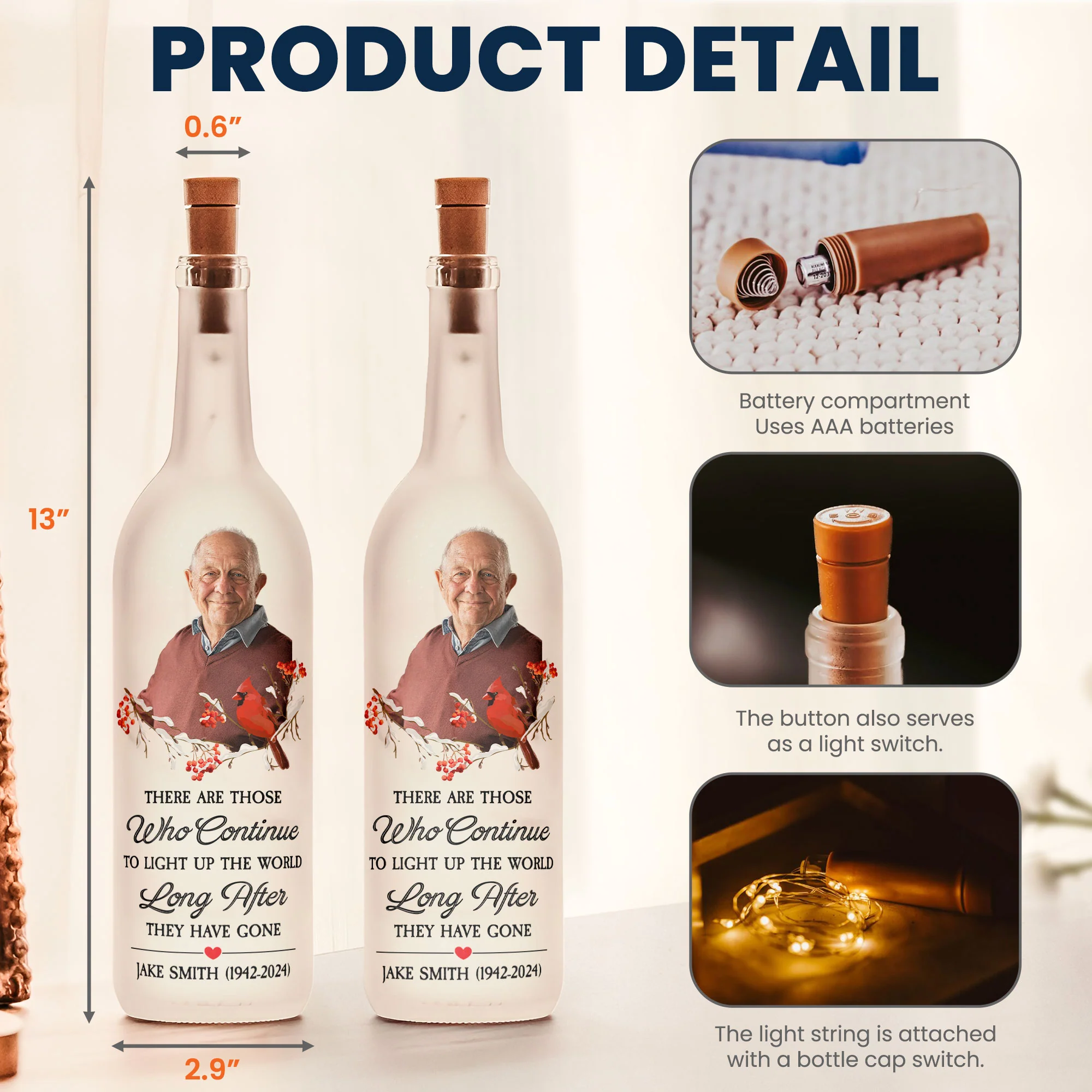 There Are Those Who Continue To Light Up The World - Personalized Photo Bottle Lamp - Image 5