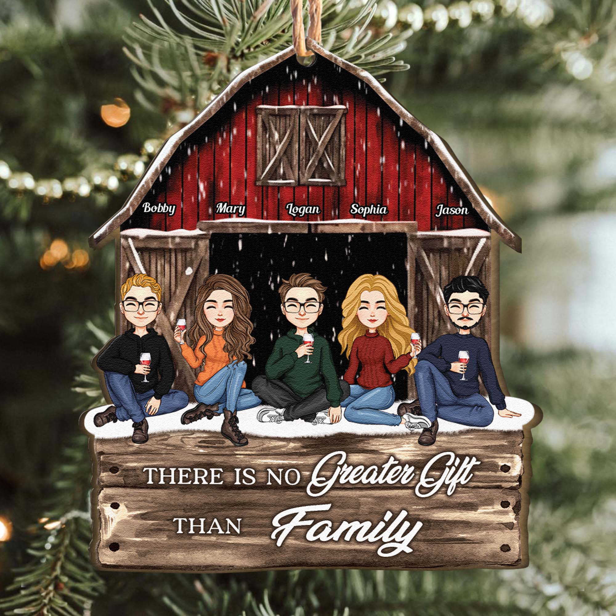 There Is No Greater Gifts Than Family Red Barn - Personalized Wooden Ornament - Vintage Ornament - Image 2