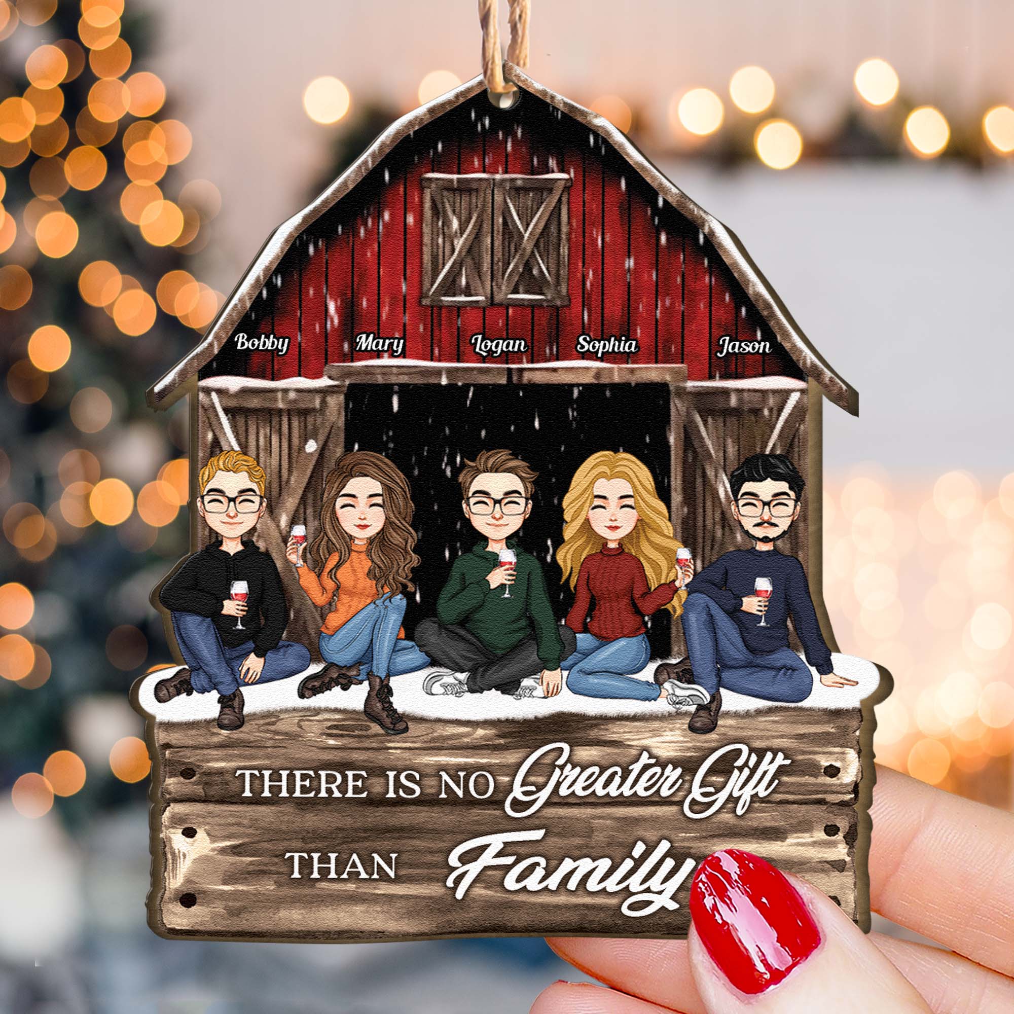 There Is No Greater Gifts Than Family Red Barn - Personalized Wooden Ornament - Vintage Ornament - Image 3