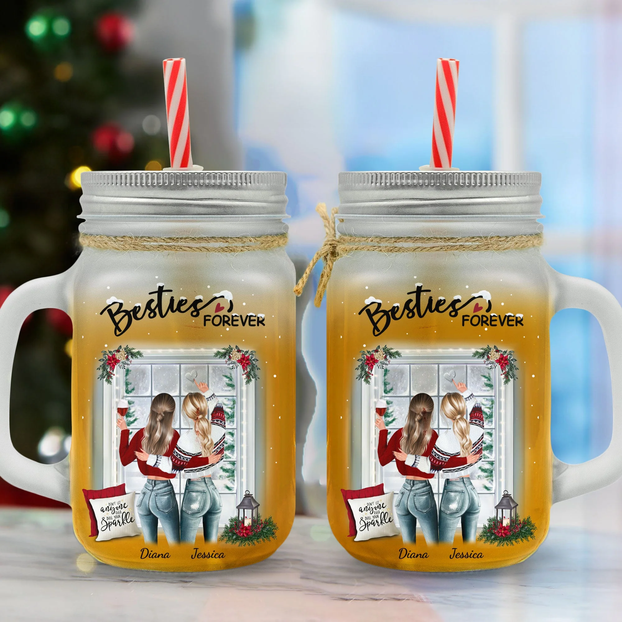 Besties Forever - Personalized Mason Jar Cup With Straw - Image 3