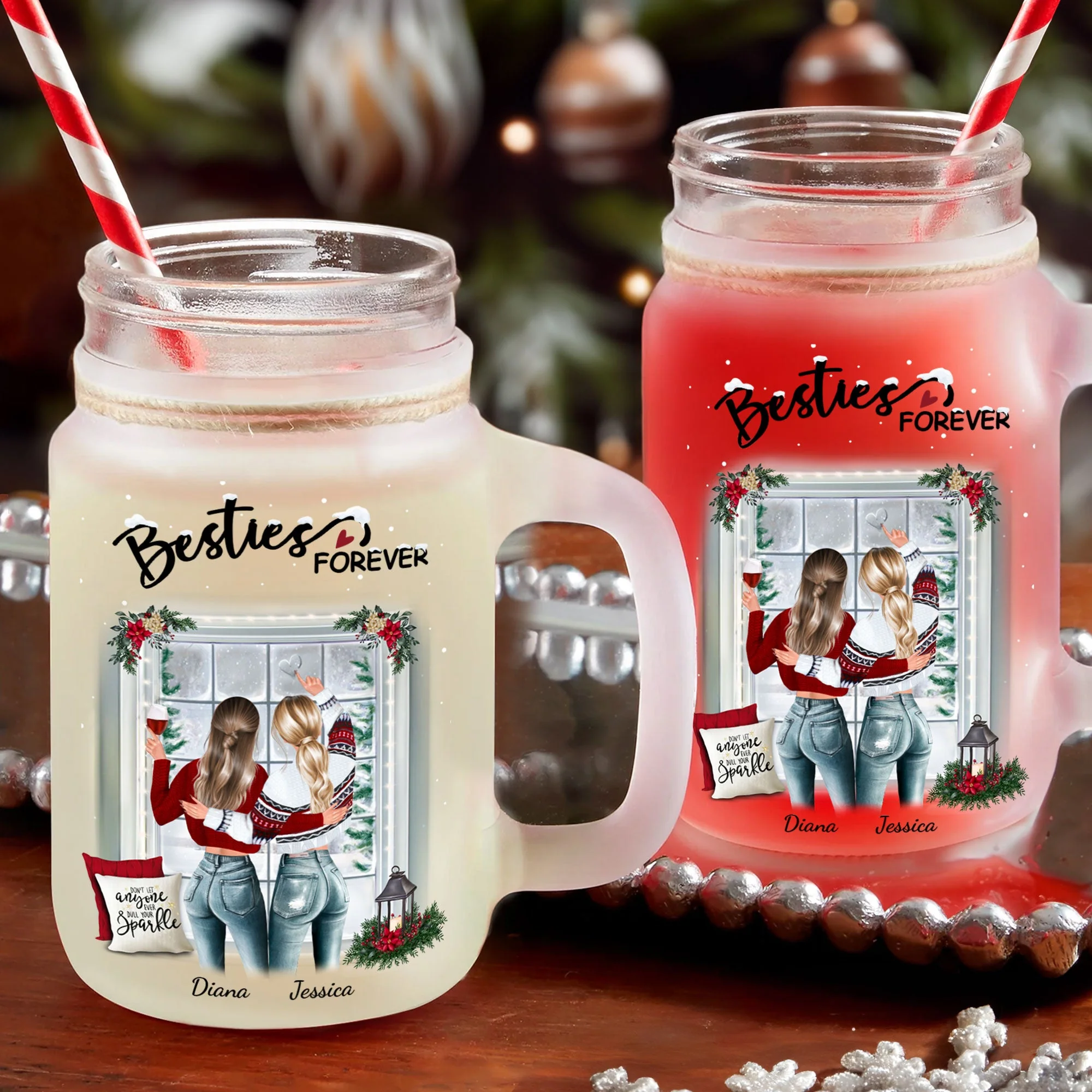 Besties Forever - Personalized Mason Jar Cup With Straw - Image 4