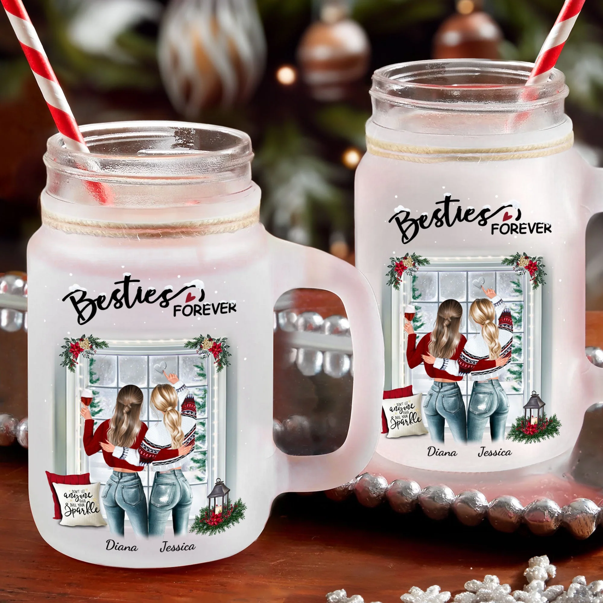 Besties Forever - Personalized Mason Jar Cup With Straw - Image 5