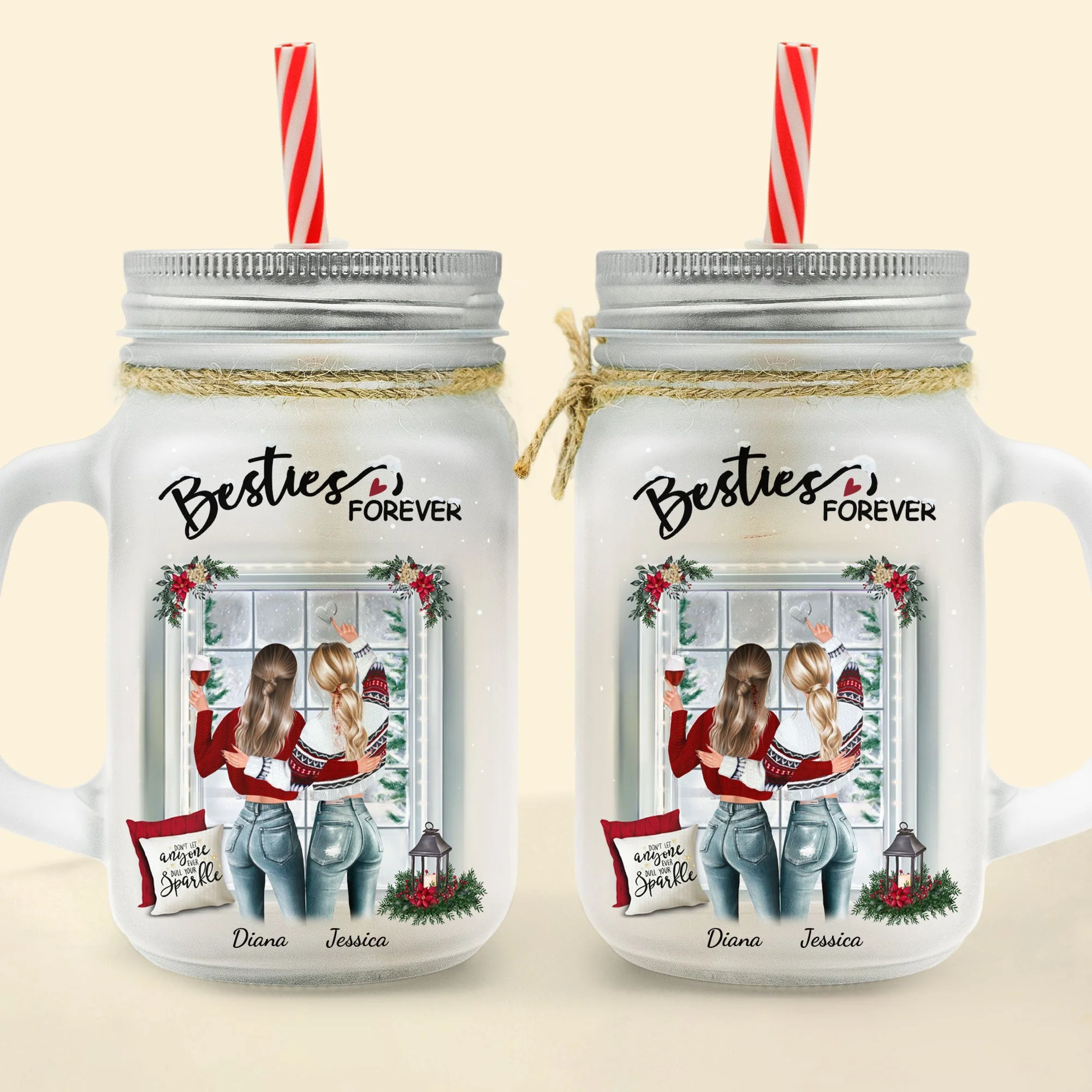 Besties Forever - Personalized Mason Jar Cup With Straw - Image 6