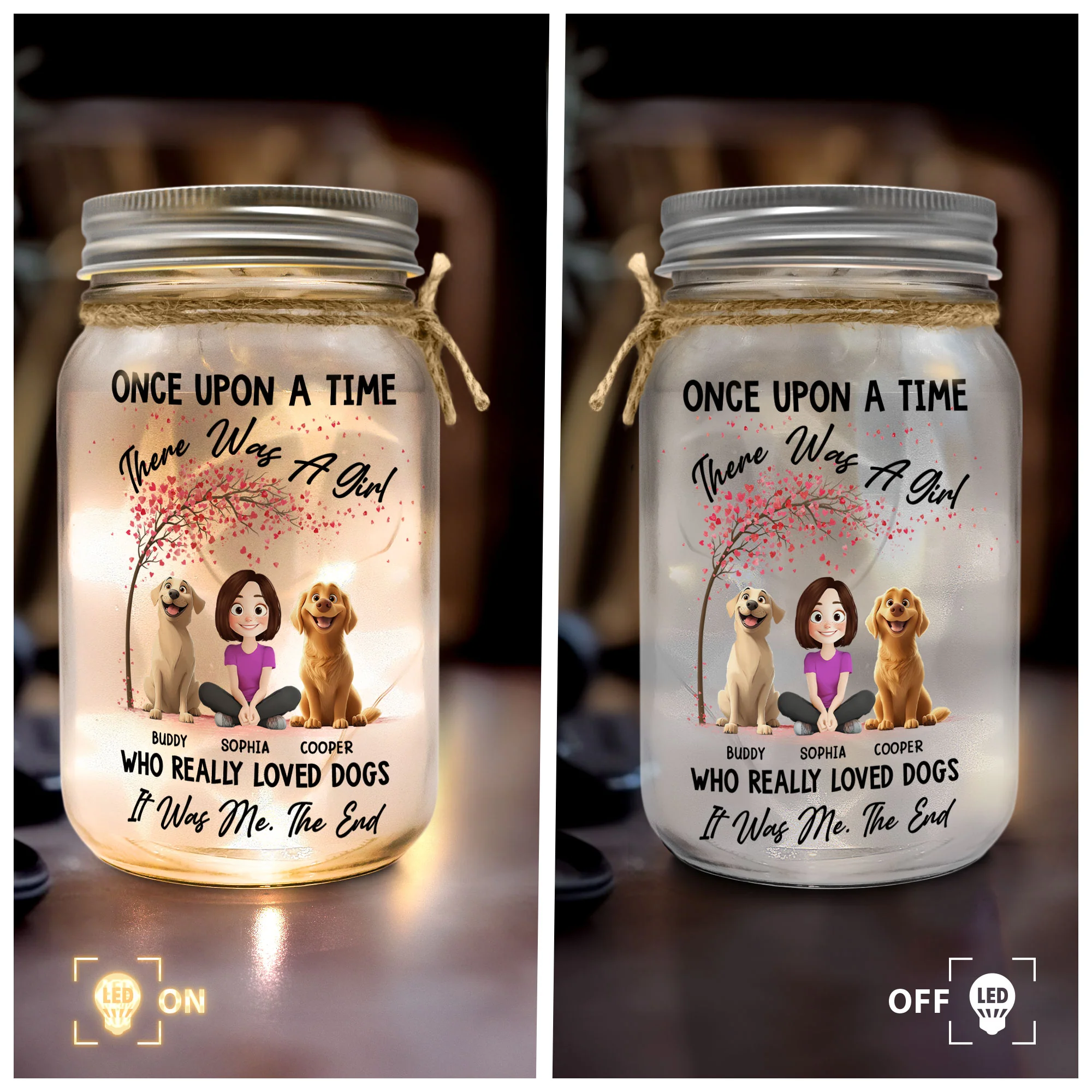 There Was A Girl Who Really Loved Dogs - Personalized Mason Jar Light - Image 4