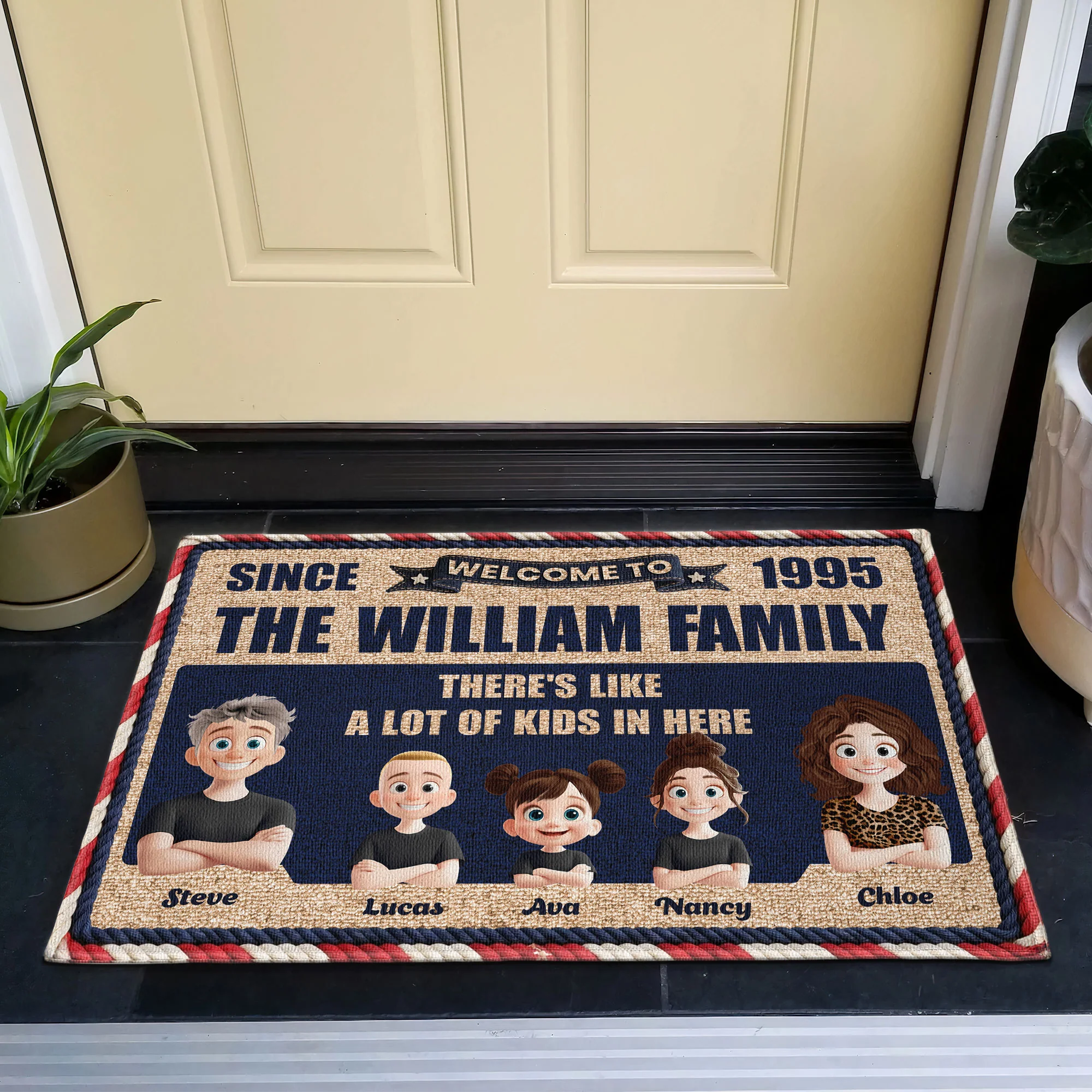 There's Like A Lot Of Kids In Here 3D Family Faux Pattern - Personalized Doormat - Image 2