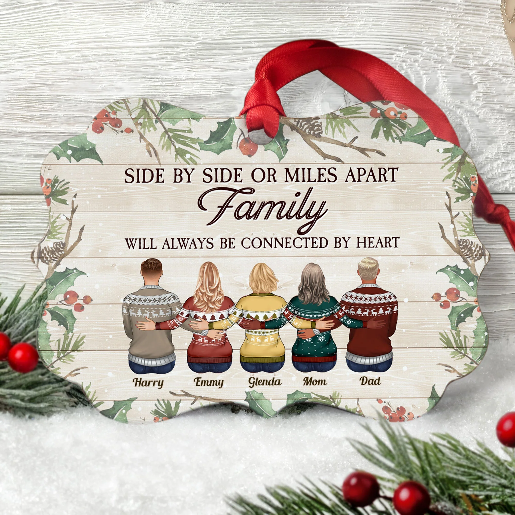 There's No Greater Gift Than Brothers & Sisters Family - Personalized Aluminum Ornament - Family Hugging - Image 2