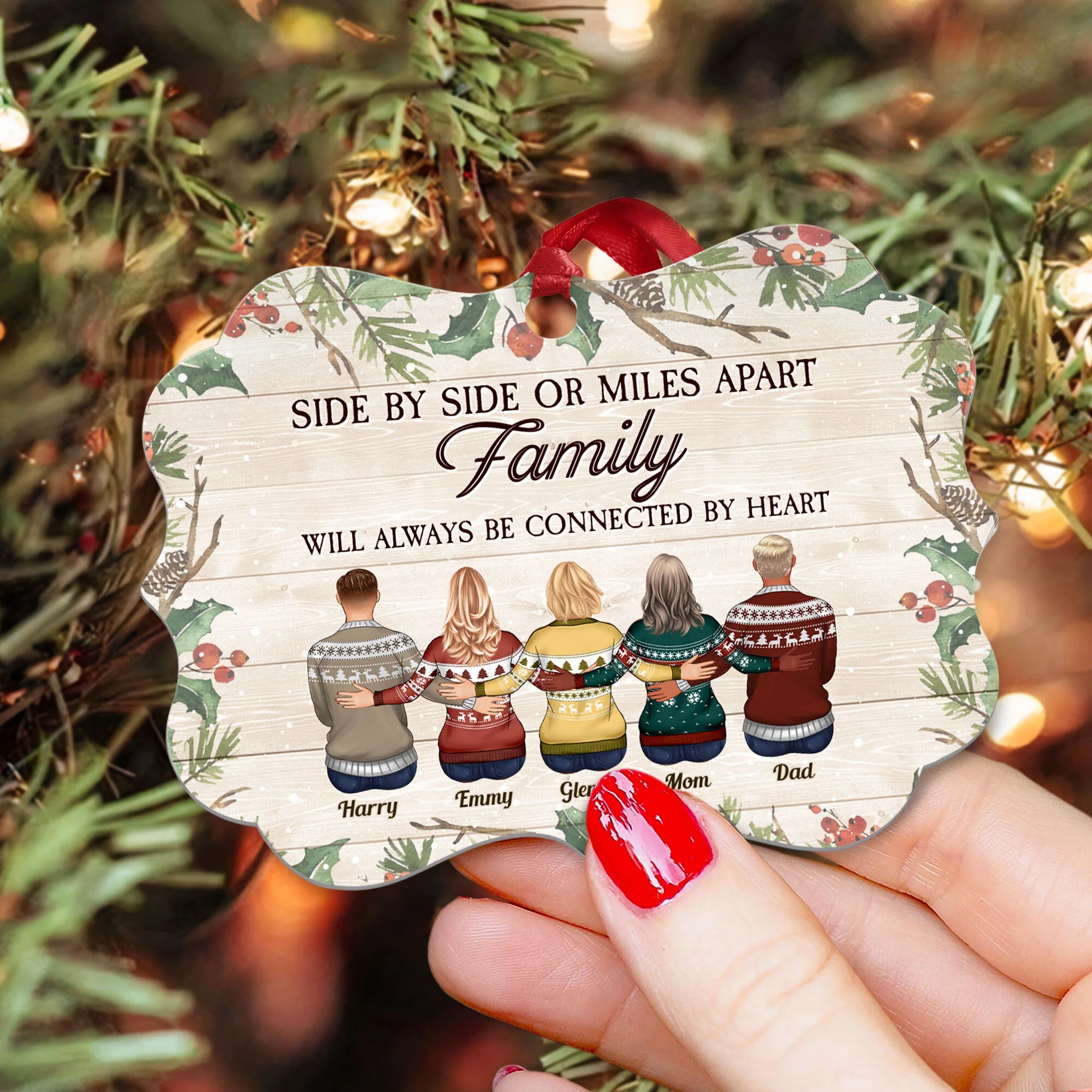 There's No Greater Gift Than Brothers & Sisters Family - Personalized Aluminum Ornament - Family Hugging - Image 3