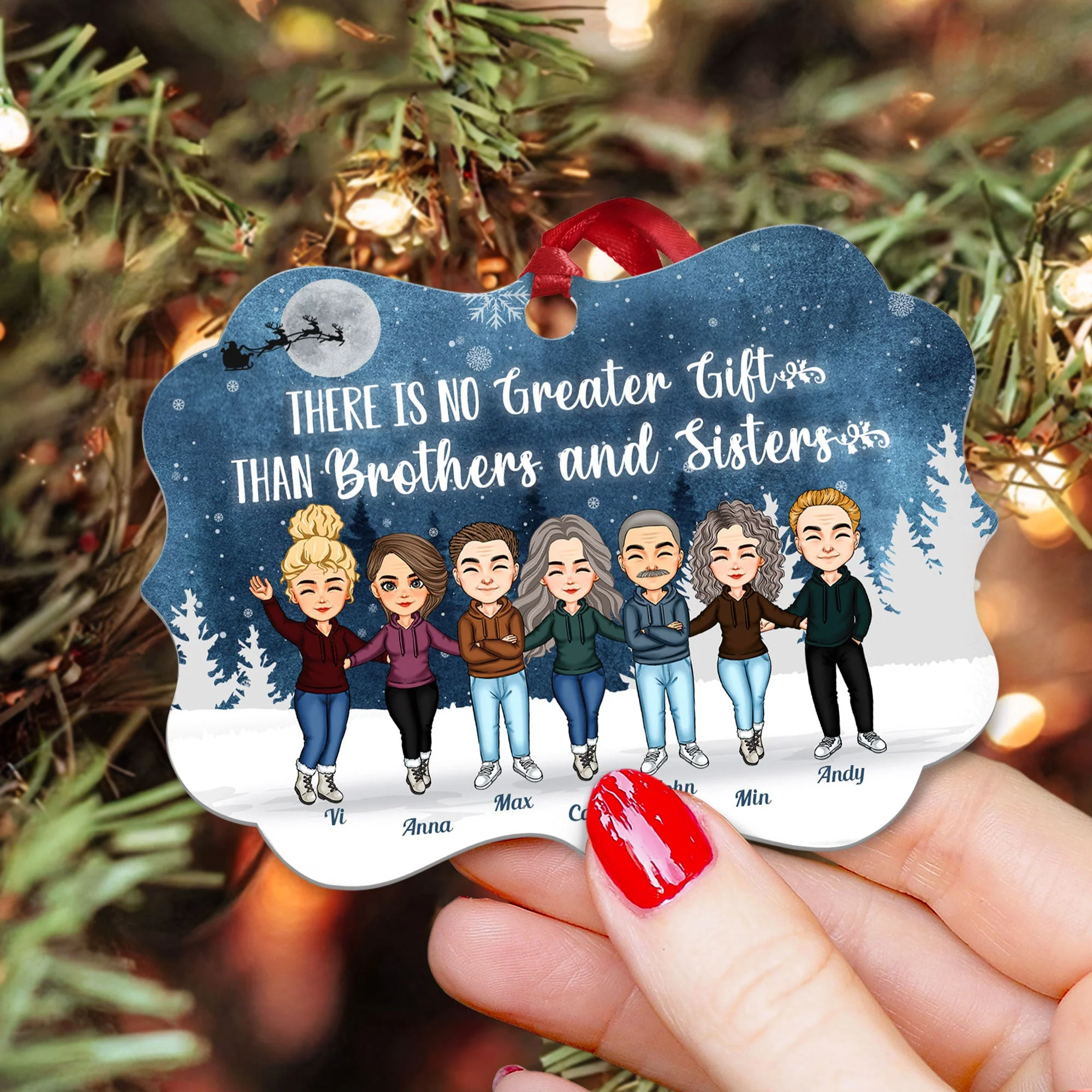 There's No Greater Gift Than Siblings - Personalized Aluminum/Wooden Ornament - Christmas Gift For Siblings, Family Members - Image 3