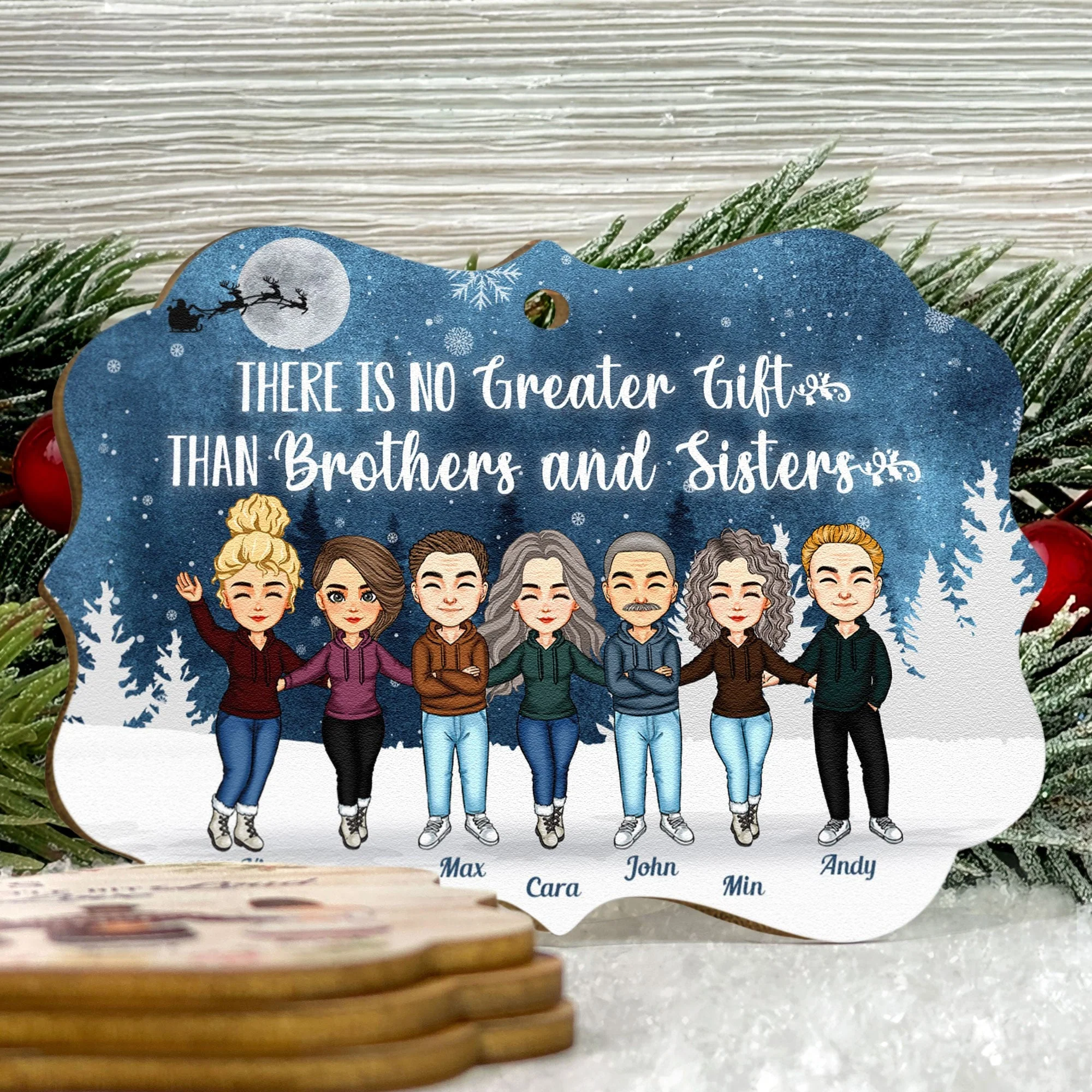 There's No Greater Gift Than Siblings - Personalized Aluminum/Wooden Ornament - Christmas Gift For Siblings, Family Members - Image 7