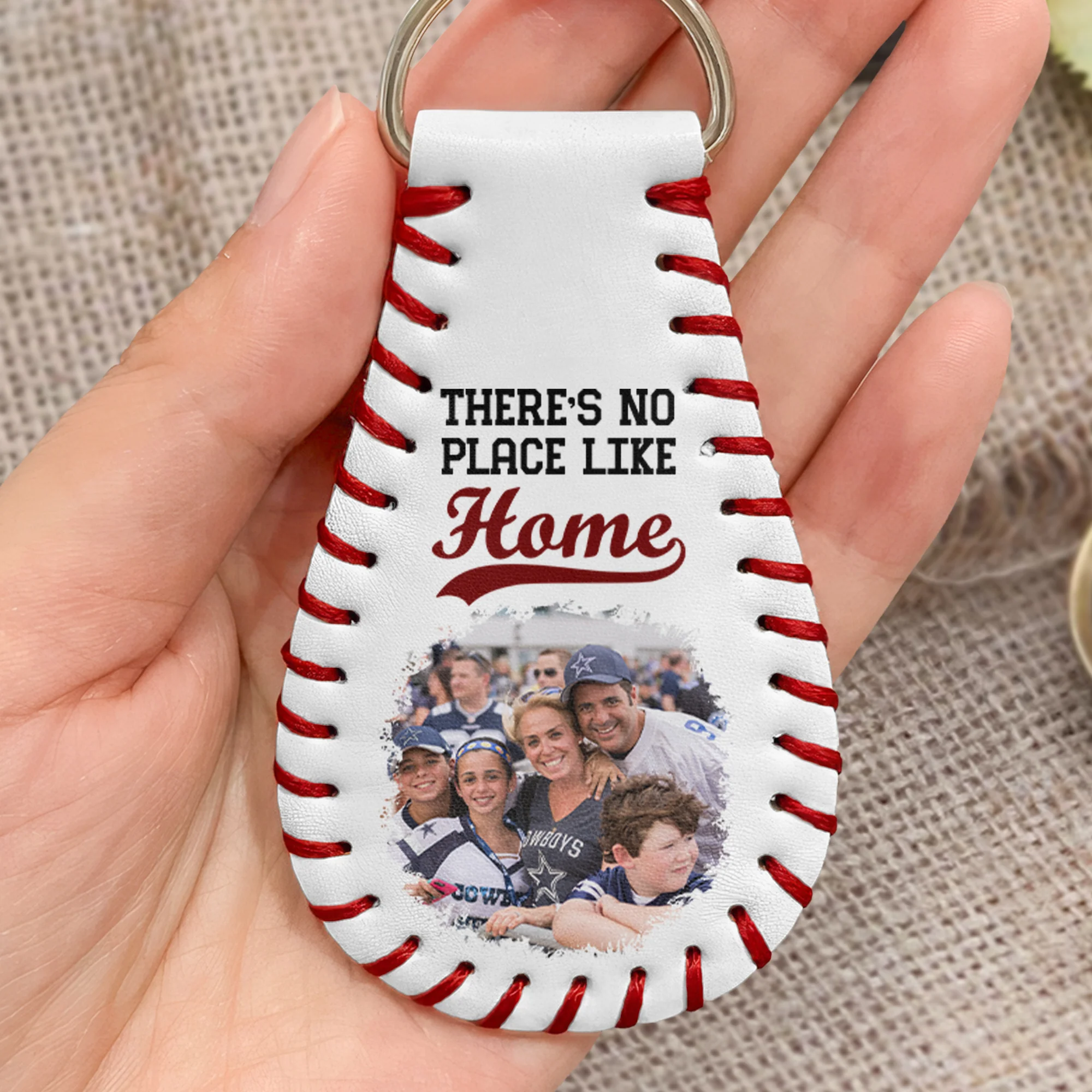 There's No Place Like Home - Personalized Leather Baseball Photo Keychain - Image 4