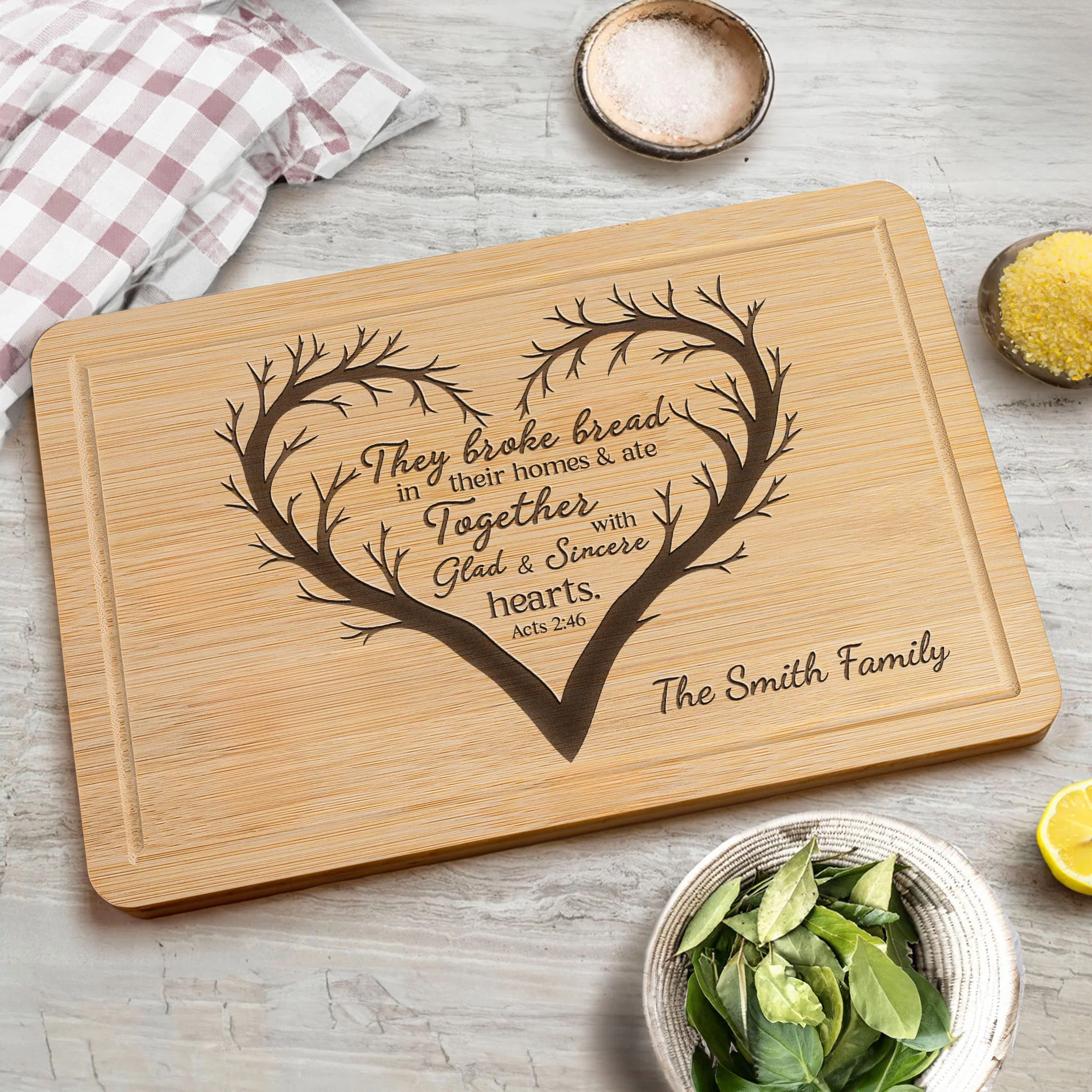 They Broke Bread In Their Homes - Personalized Engraved Wooden Cutting Board