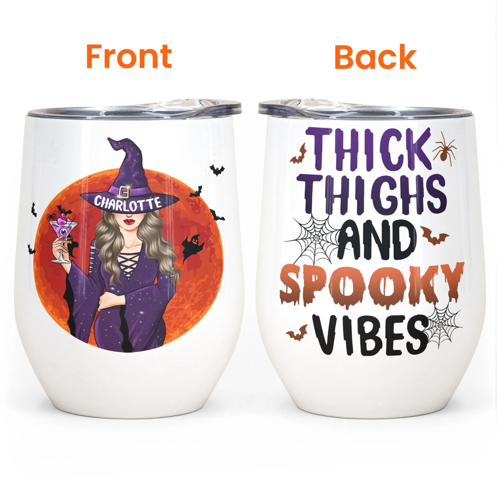 Thick Thighs And Spooky Vibes - Personalized Wine Tumbler - Halloween Gift For Witches - Image 4