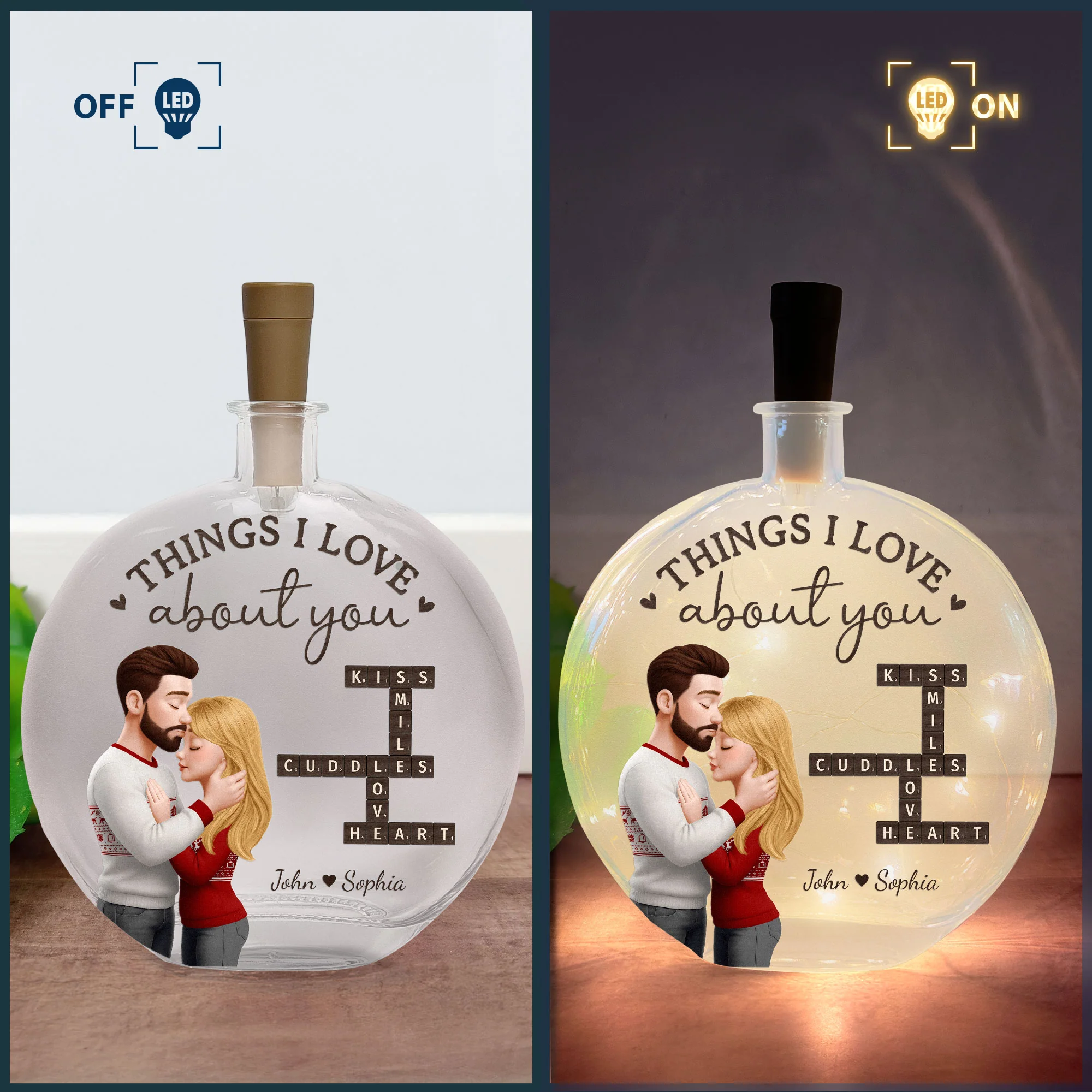Things I Love About You - Personalized Round Flat Bottle Light - Image 5