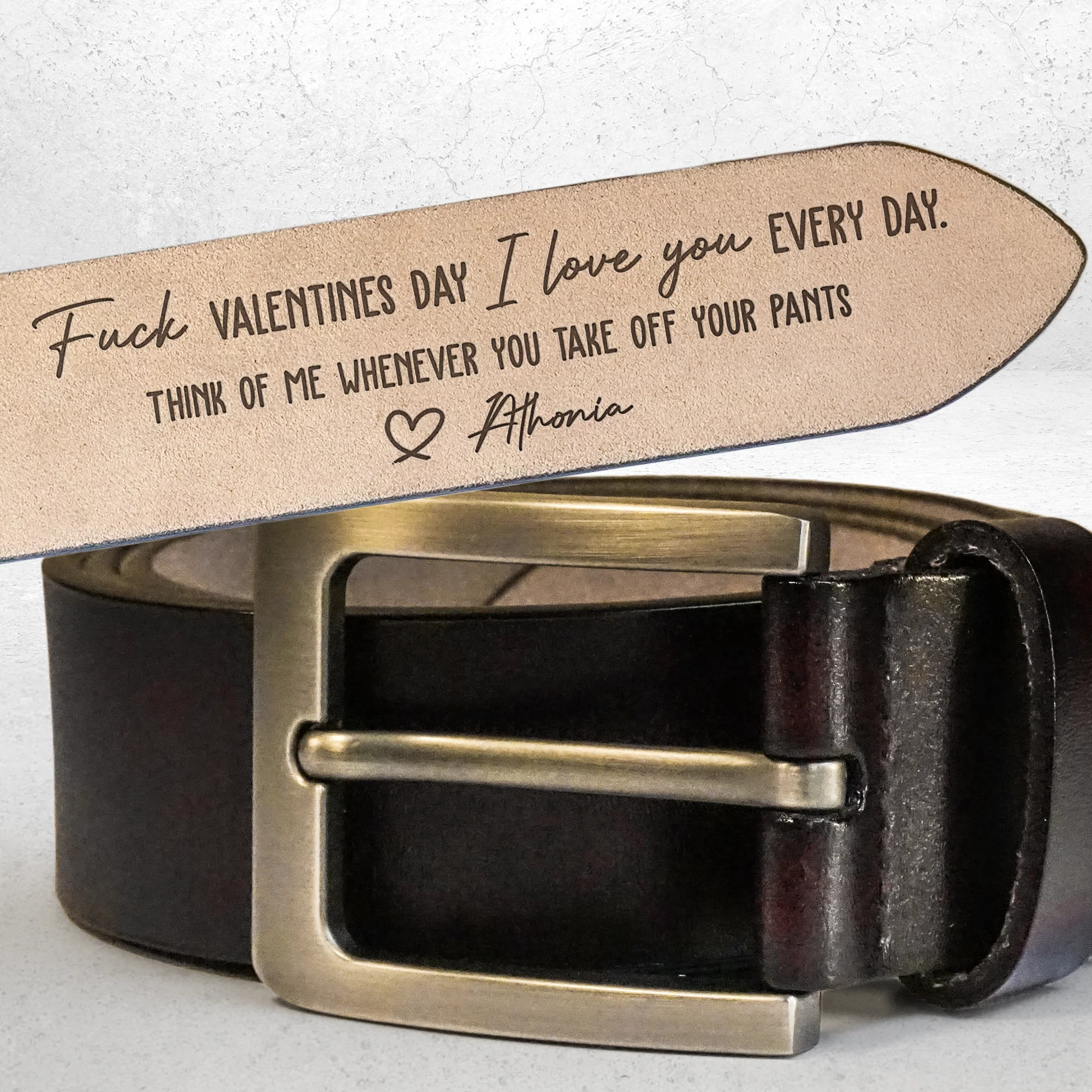 Think Of Me Whenever You Take Off Your Pants - Personalized Engraved Leather Belt - Image 4