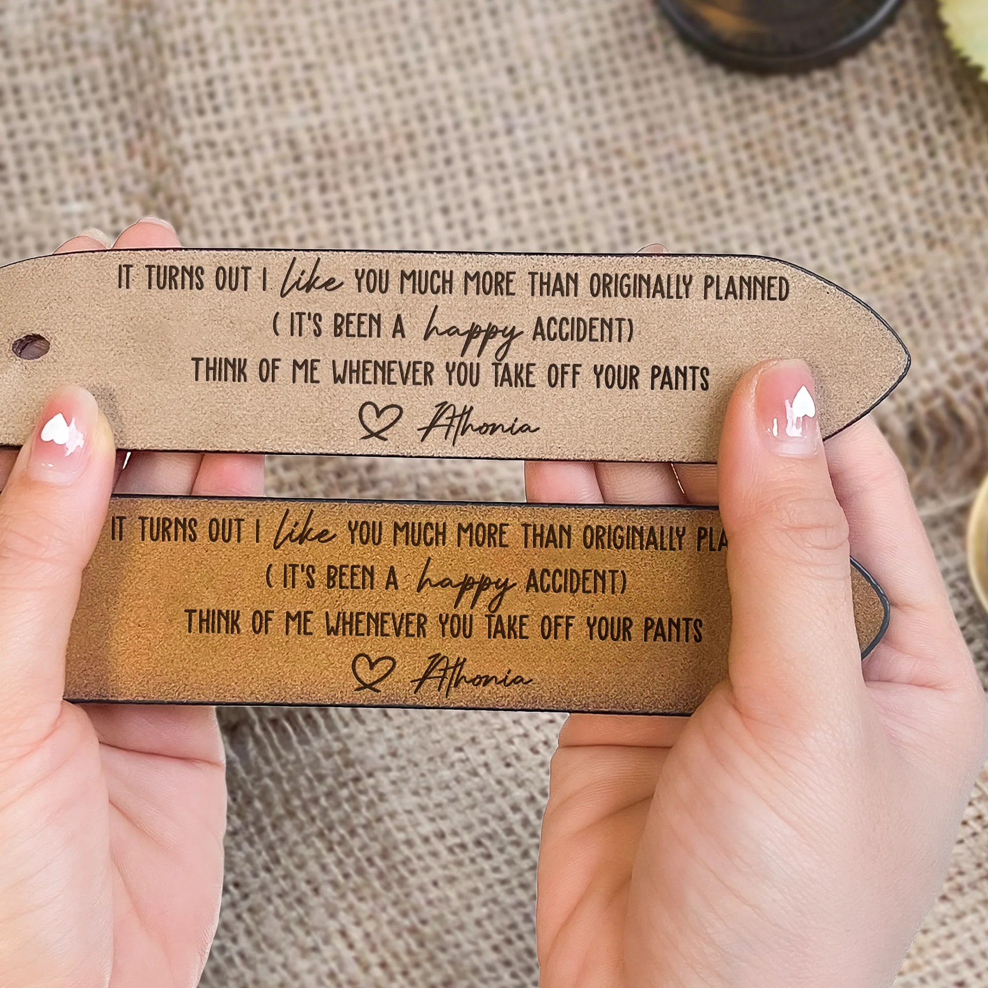 Think Of Me Whenever You Take Off Your Pants - Personalized Engraved Leather Belt - Image 7