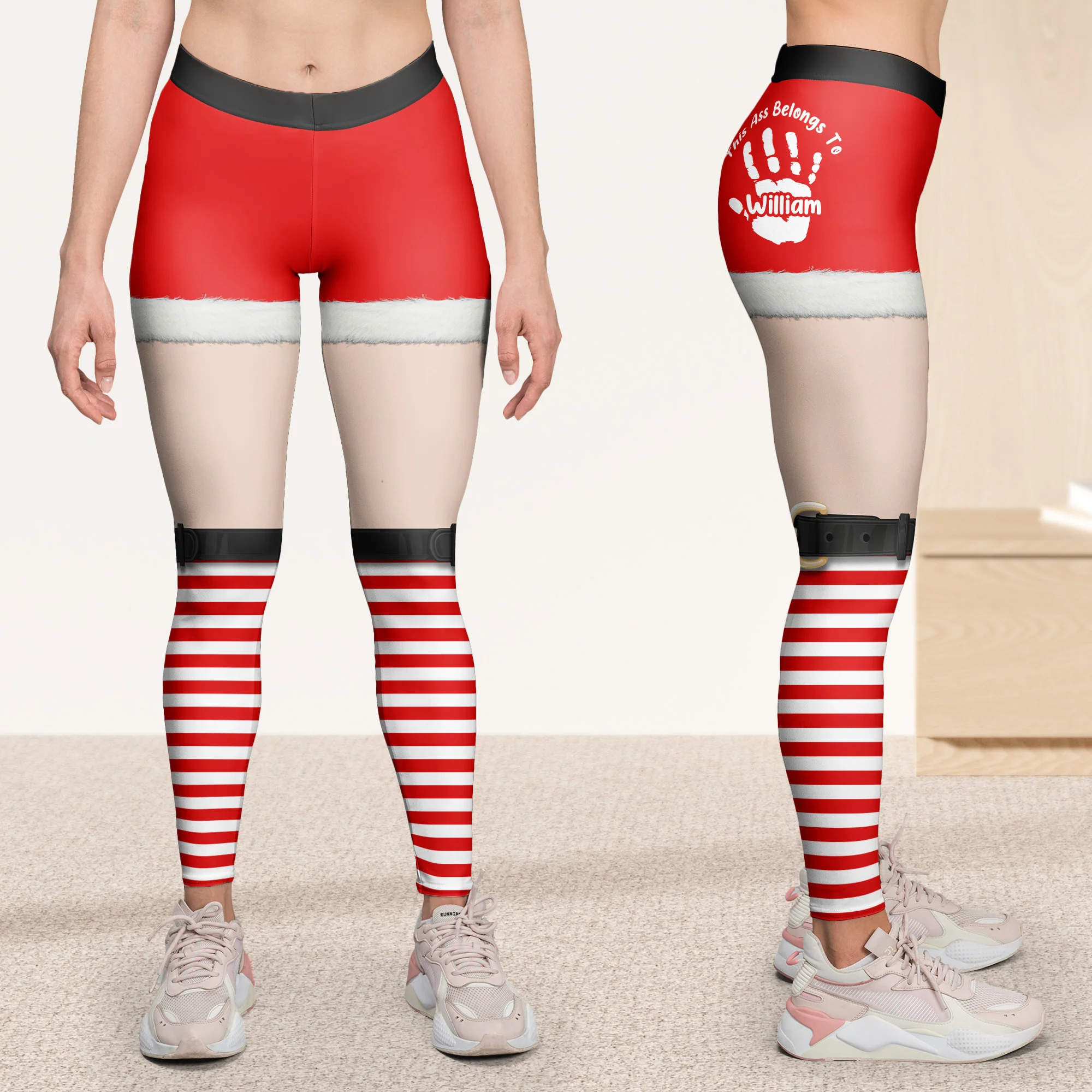 This A$$ Belongs To Funny Christmas Elf - Personalized Leggings - Image 2