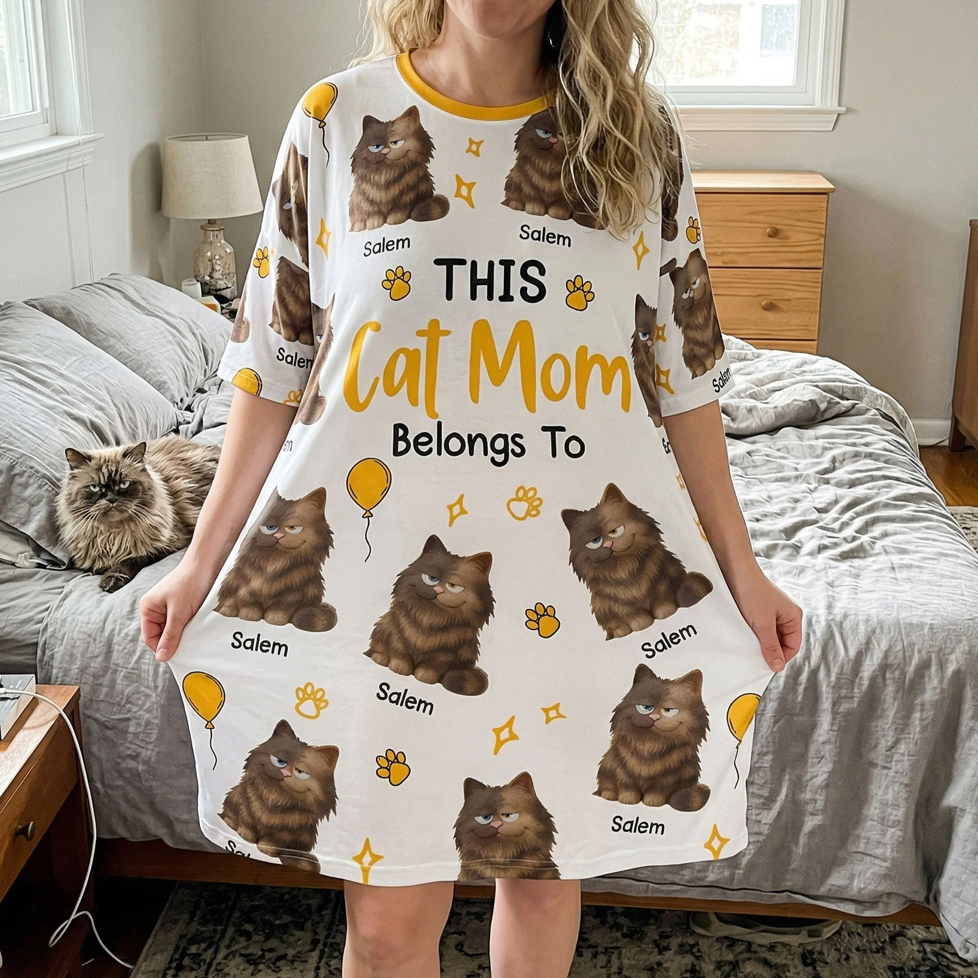 This Cat Mom Belongs To - Personalized Sleep Tee - Image 4