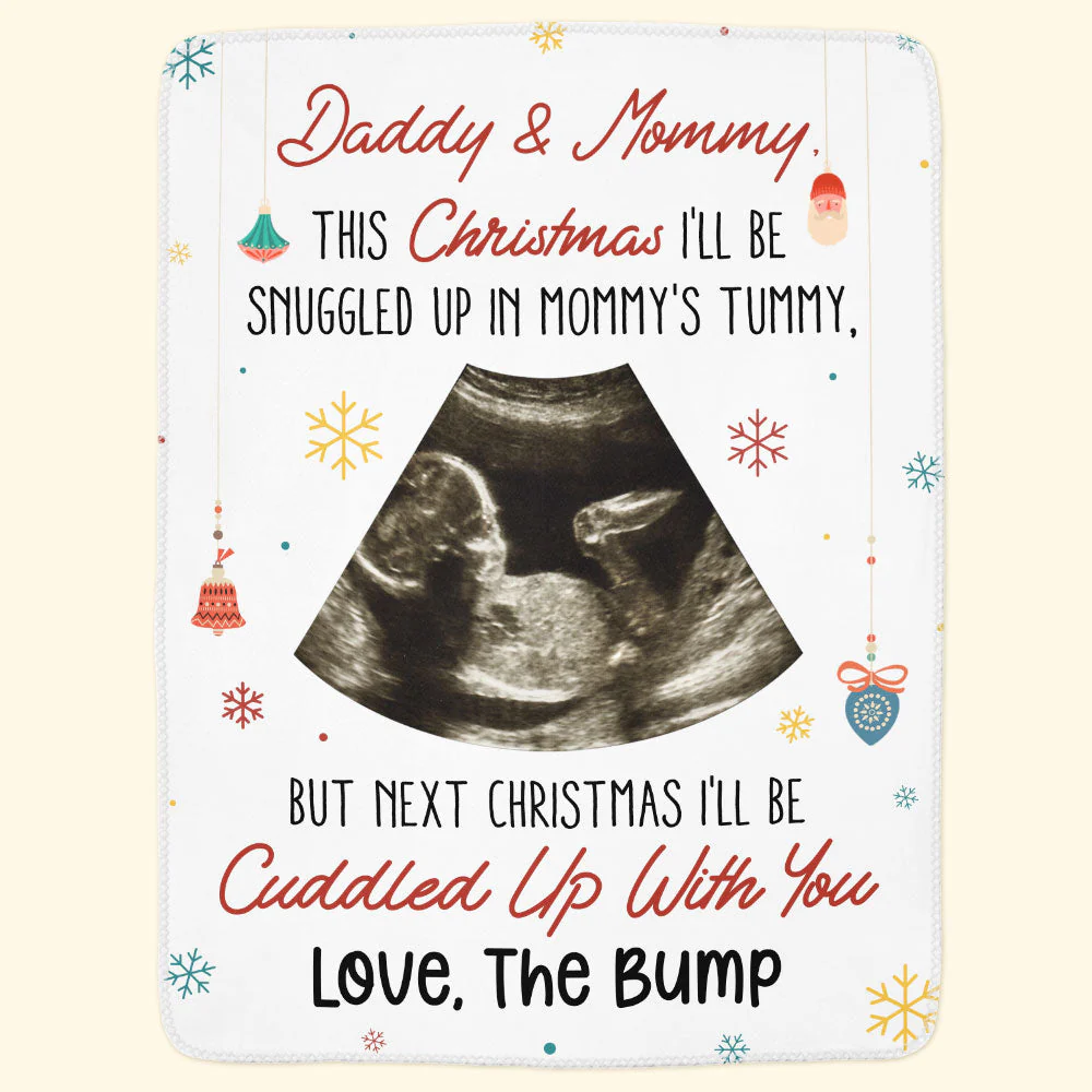 This Christmas I'll Be Snuggled Up In Mommy's Tummy - Personalized Photo Blanket - Image 4