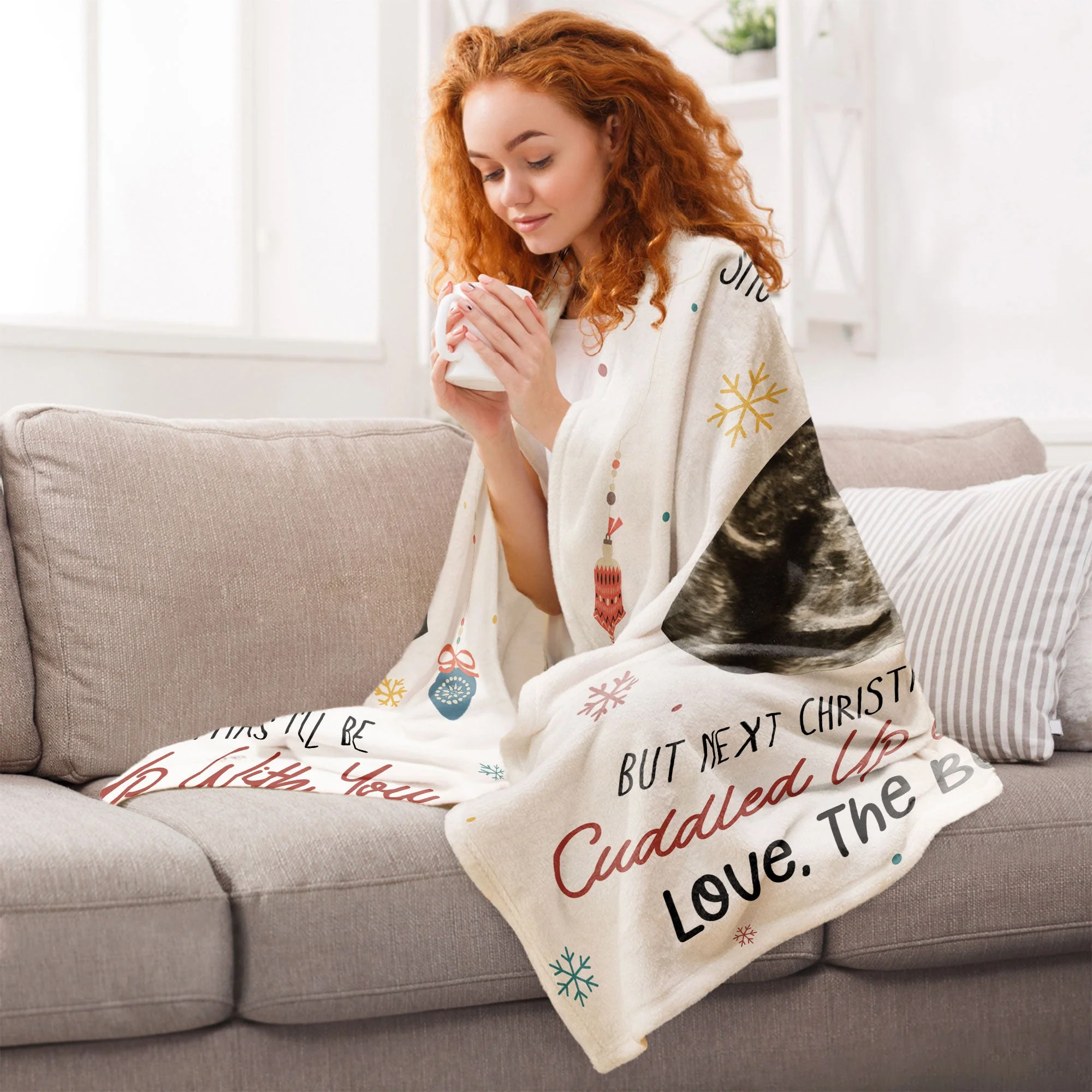 This Christmas I'll Be Snuggled Up In Mommy's Tummy - Personalized Photo Blanket - Image 6