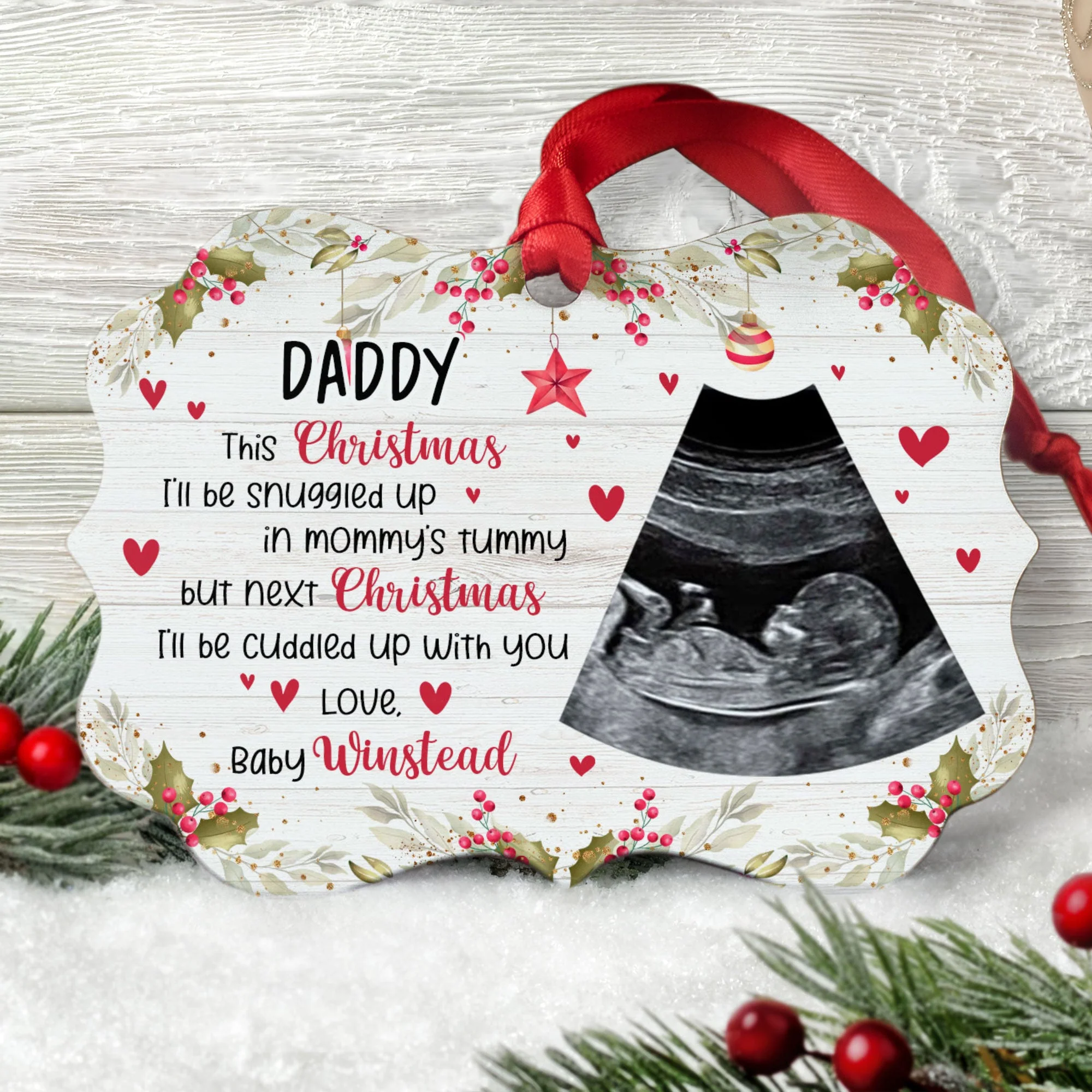 This Christmas, I'll Be Snuggled Up In Mommy's Tummy - Personalized Newborn Christmas Ornament - Image 2
