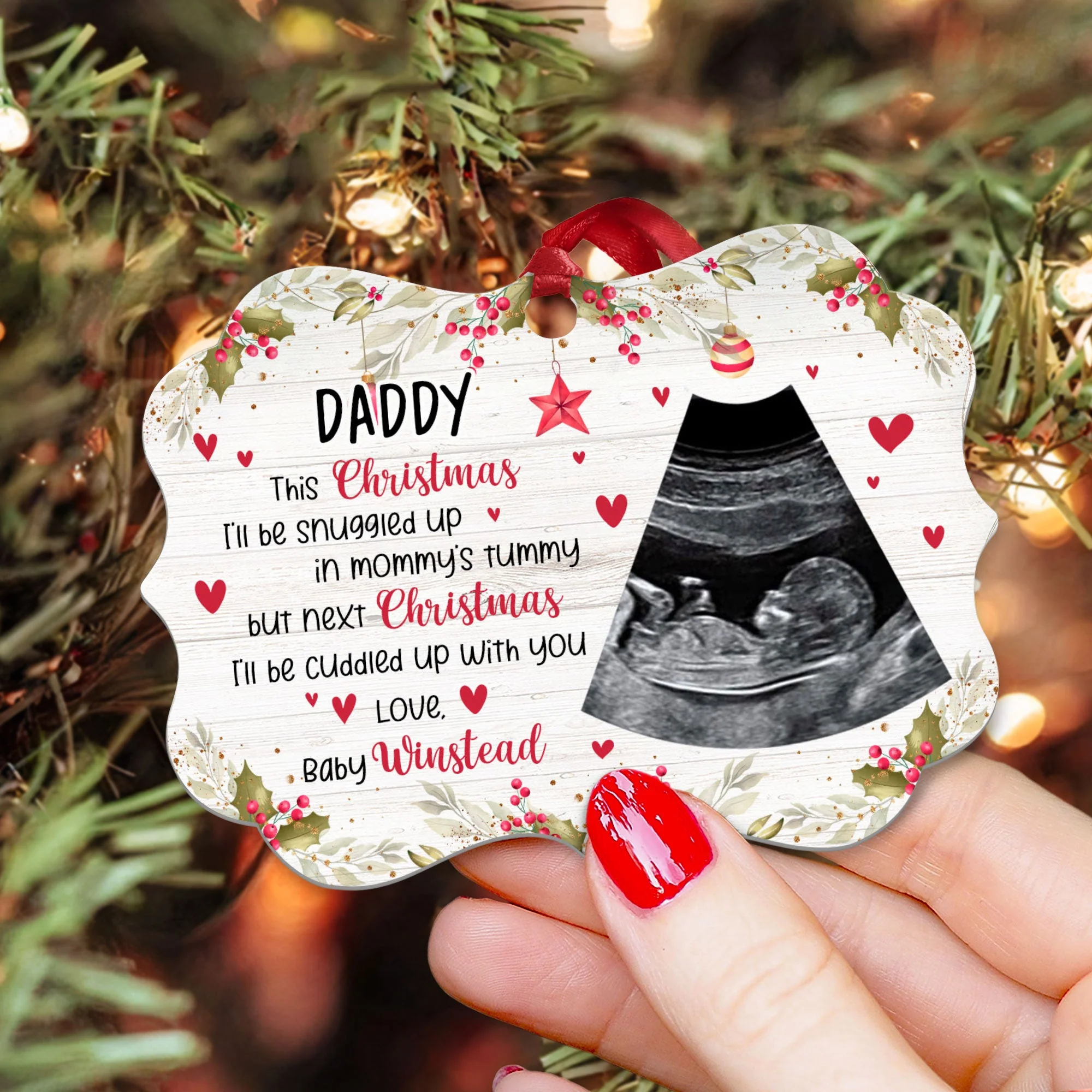 This Christmas, I'll Be Snuggled Up In Mommy's Tummy - Personalized Newborn Christmas Ornament - Image 3