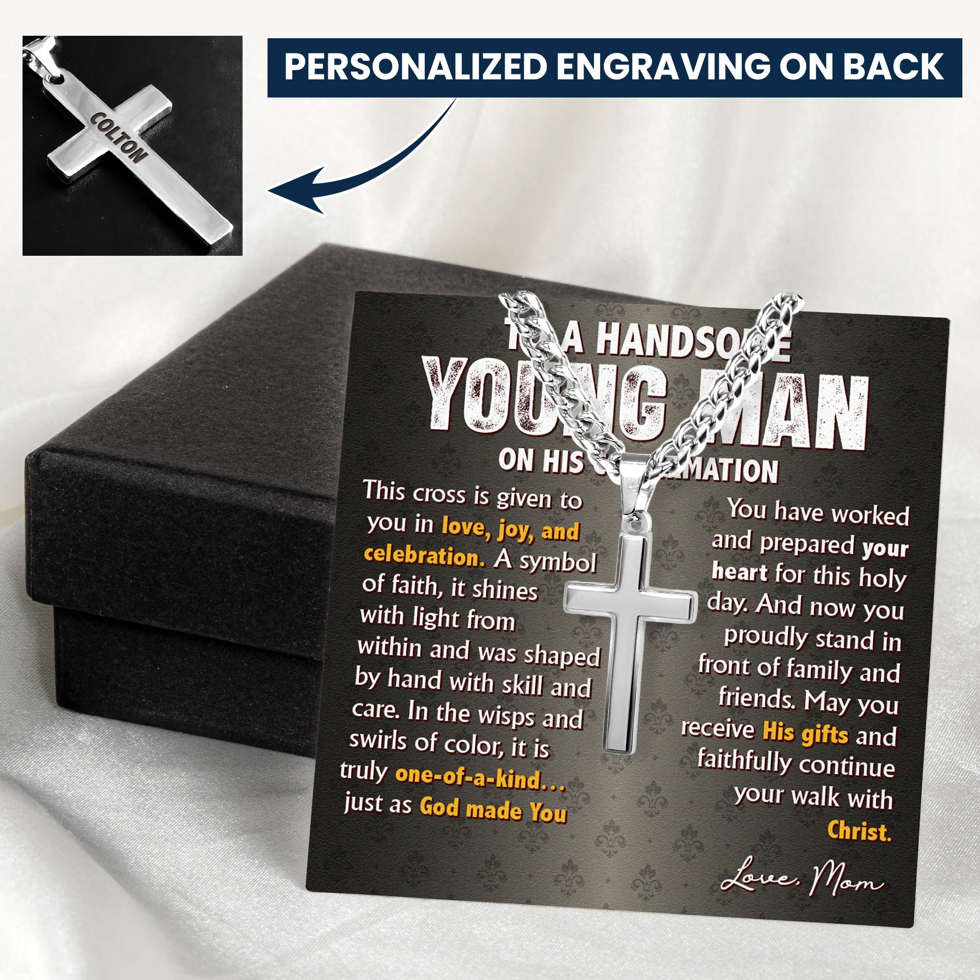 This Cross Is Given In Love, Joy Gifts For Son, Grandson - Personalized Necklace - Image 2