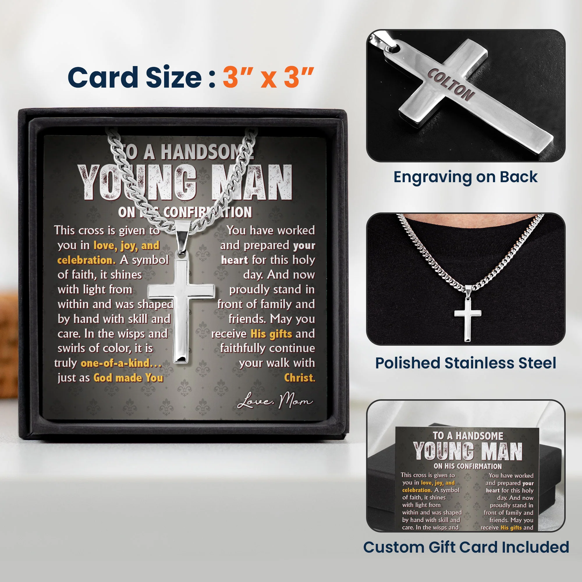 This Cross Is Given In Love, Joy Gifts For Son, Grandson - Personalized Necklace - Image 7