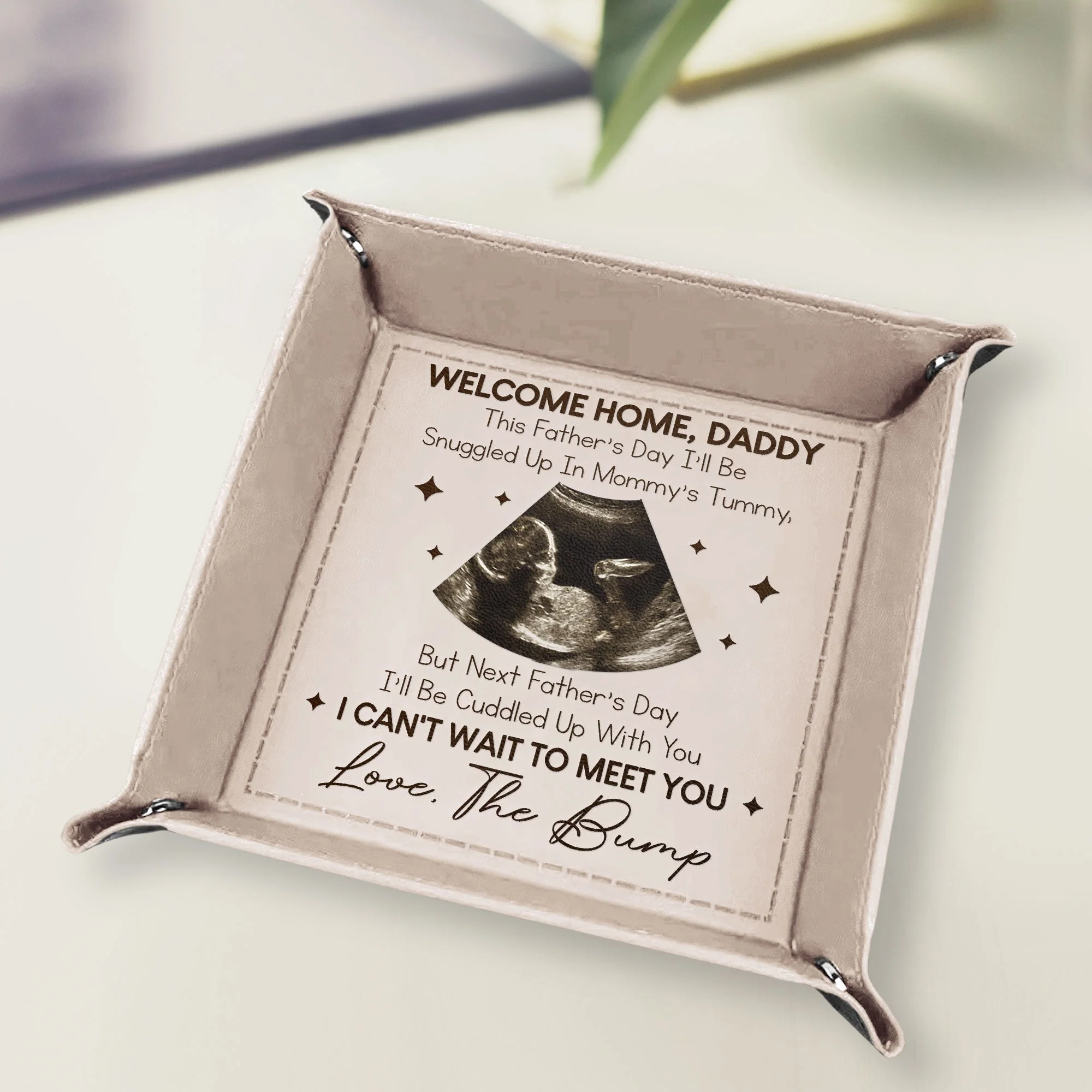 This Father's Day I'll Be Snuggled Up In Mommy's Tummy - Personalized Leather Valet Tray - Image 2