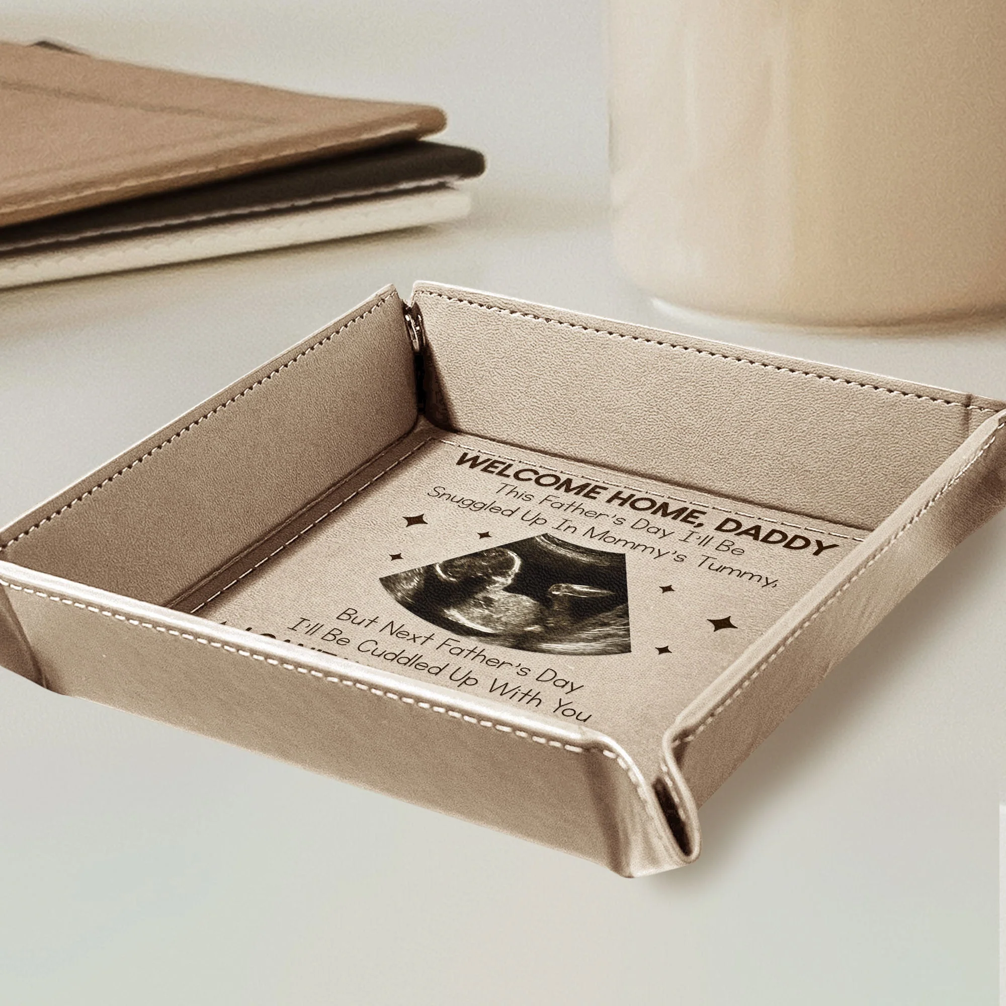This Father's Day I'll Be Snuggled Up In Mommy's Tummy - Personalized Leather Valet Tray - Image 4