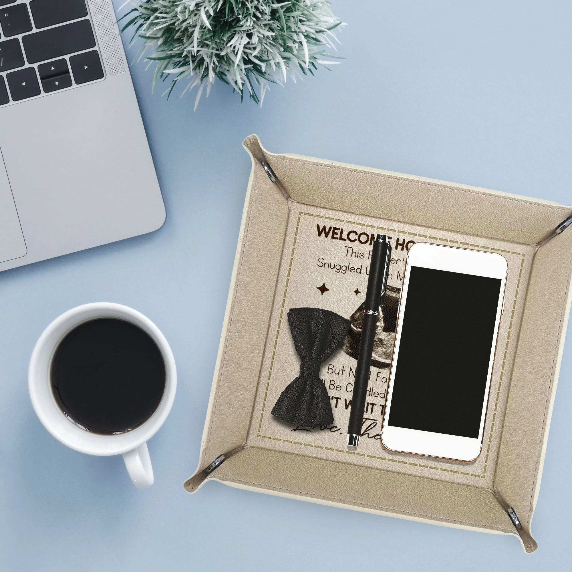 This Father's Day I'll Be Snuggled Up In Mommy's Tummy - Personalized Leather Valet Tray - Image 5