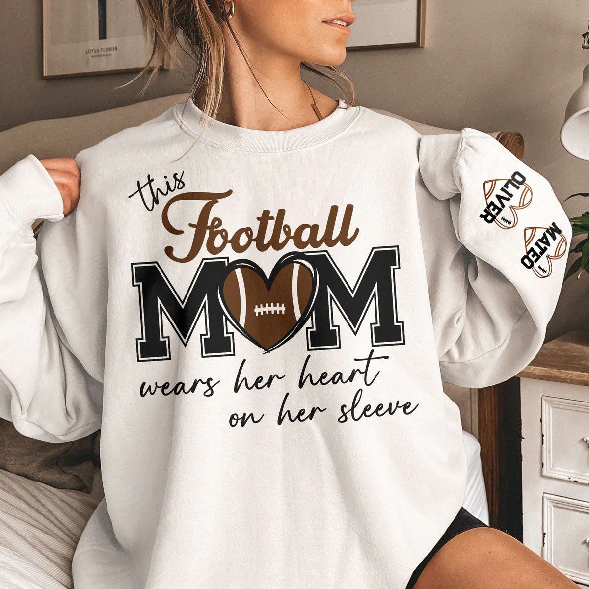 This Football Mom Wears Her Heart On Her Sleeve - Personalized Sweatshirt - Image 3