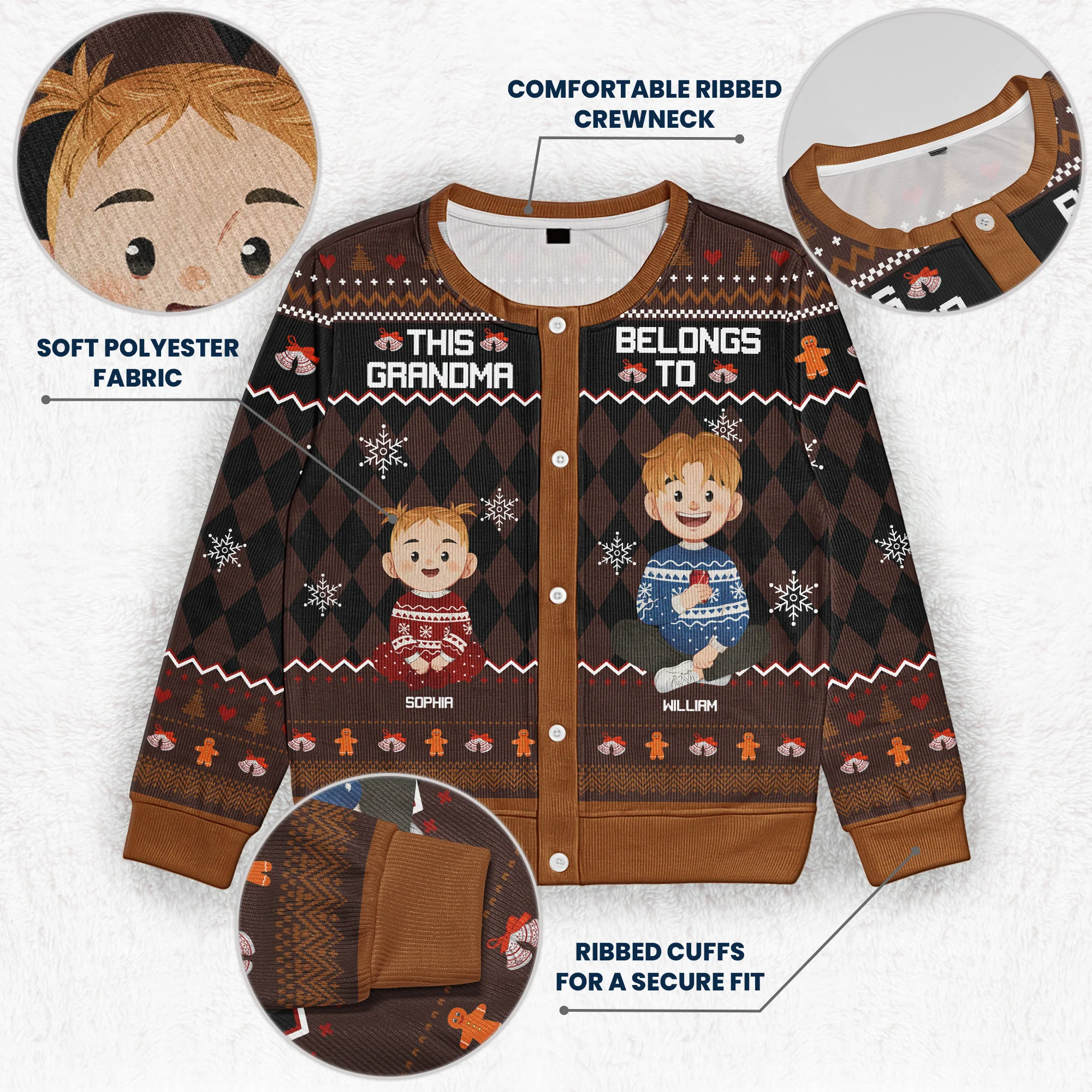 This Grandma Belongs To Gift For Her - Personalized Crewneck Cardigan - Image 3