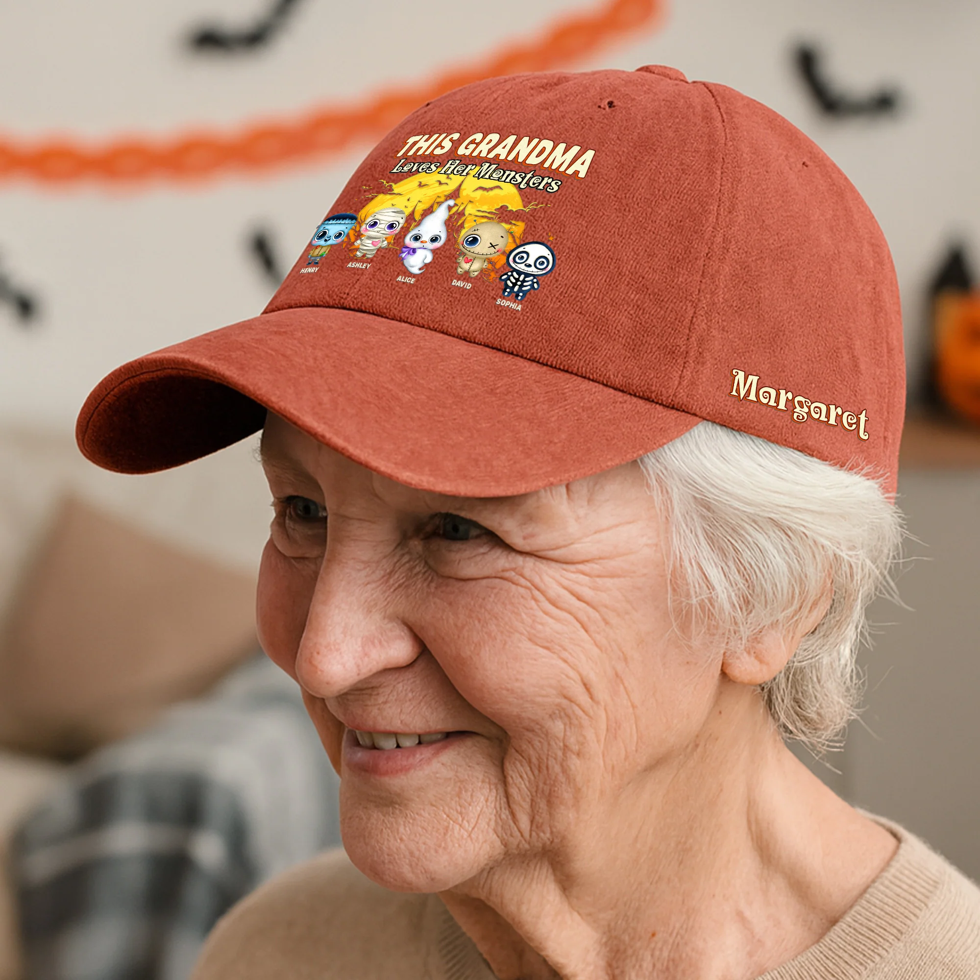 This Grandma Loves Her Monsters Halloween - Personalized Distressed Denim Cap - Image 4