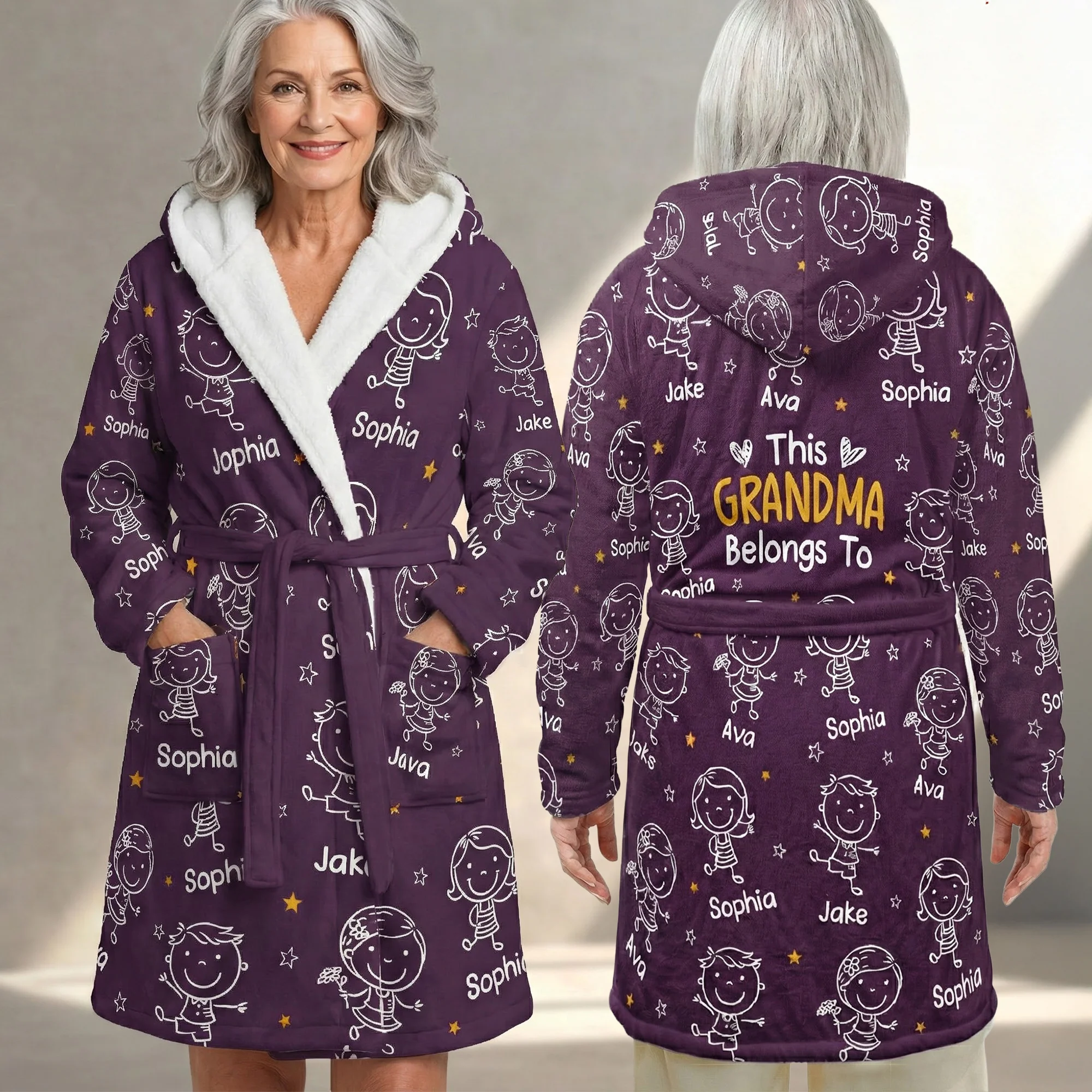 This Grandpa Grandma Belongs To - Personalized Hooded Robe - Image 5