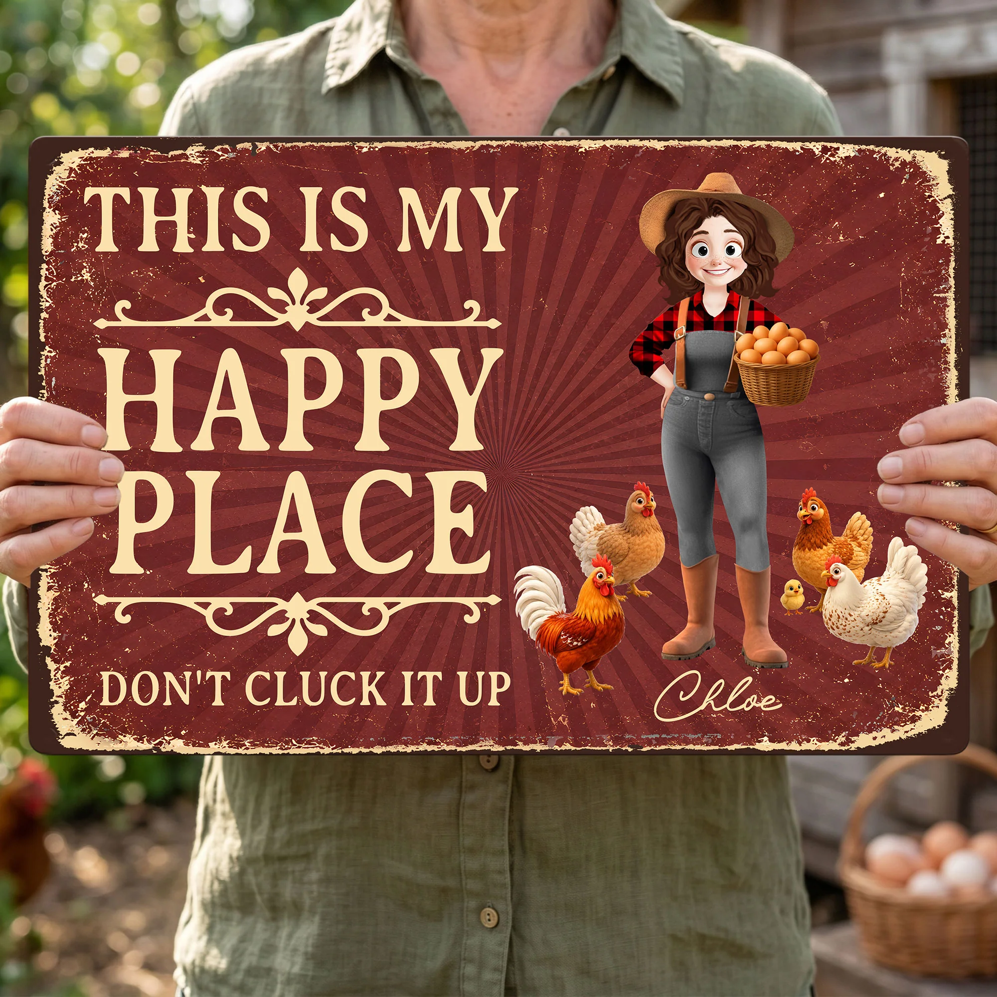 This Is My Happy Place Funny Gift For Gardener Farmer - Personalized Metal Sign - Image 4