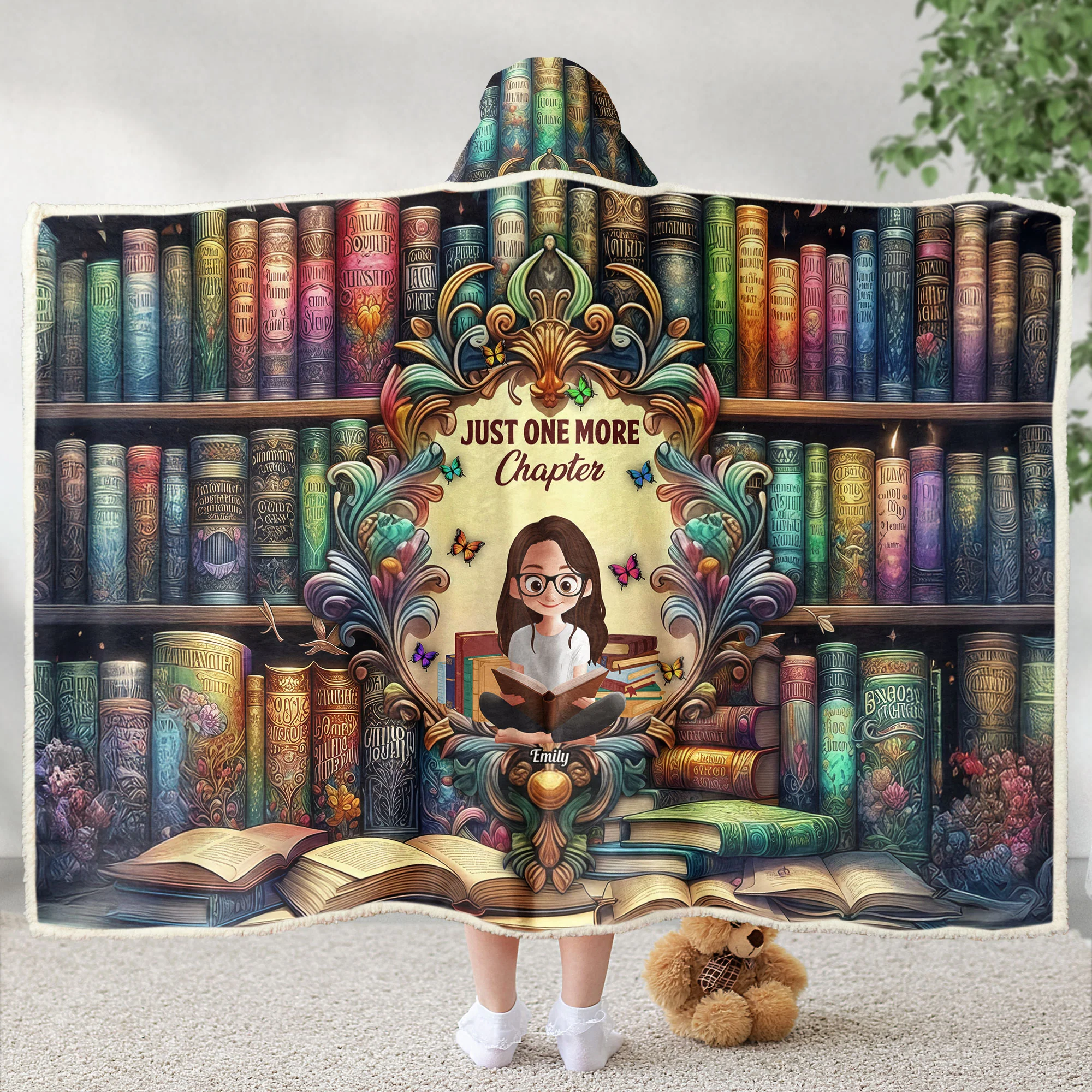 This Is My Reading Blanket, Fantasy Bookshelf - Personalized Wearable Blanket Hoodie - Image 4