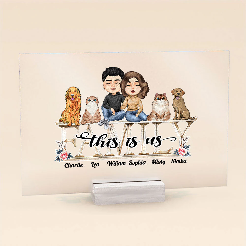 This Is Our Family - Personalized Acrylic Plaque - Birthday, Anniversary, Decoration Gift For Family, Dog & Cat Lovers