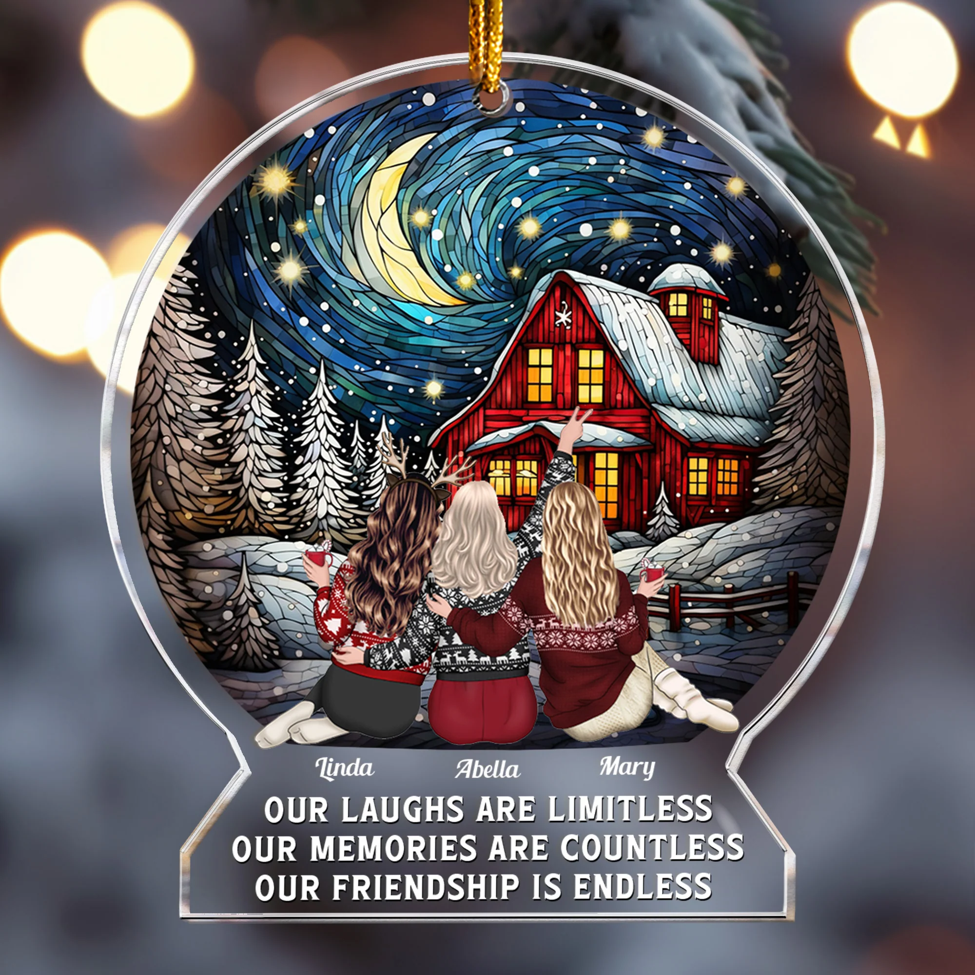 This Is Us Friendship Under Christmas Tree - Personalized Acrylic Ornament - Image 4