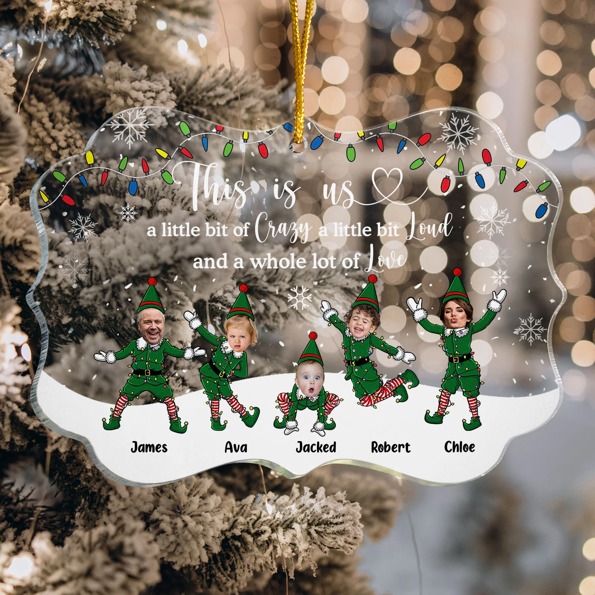 This Is Us Funny Elf Family - Personalized Acrylic Photo Ornament - Image 5