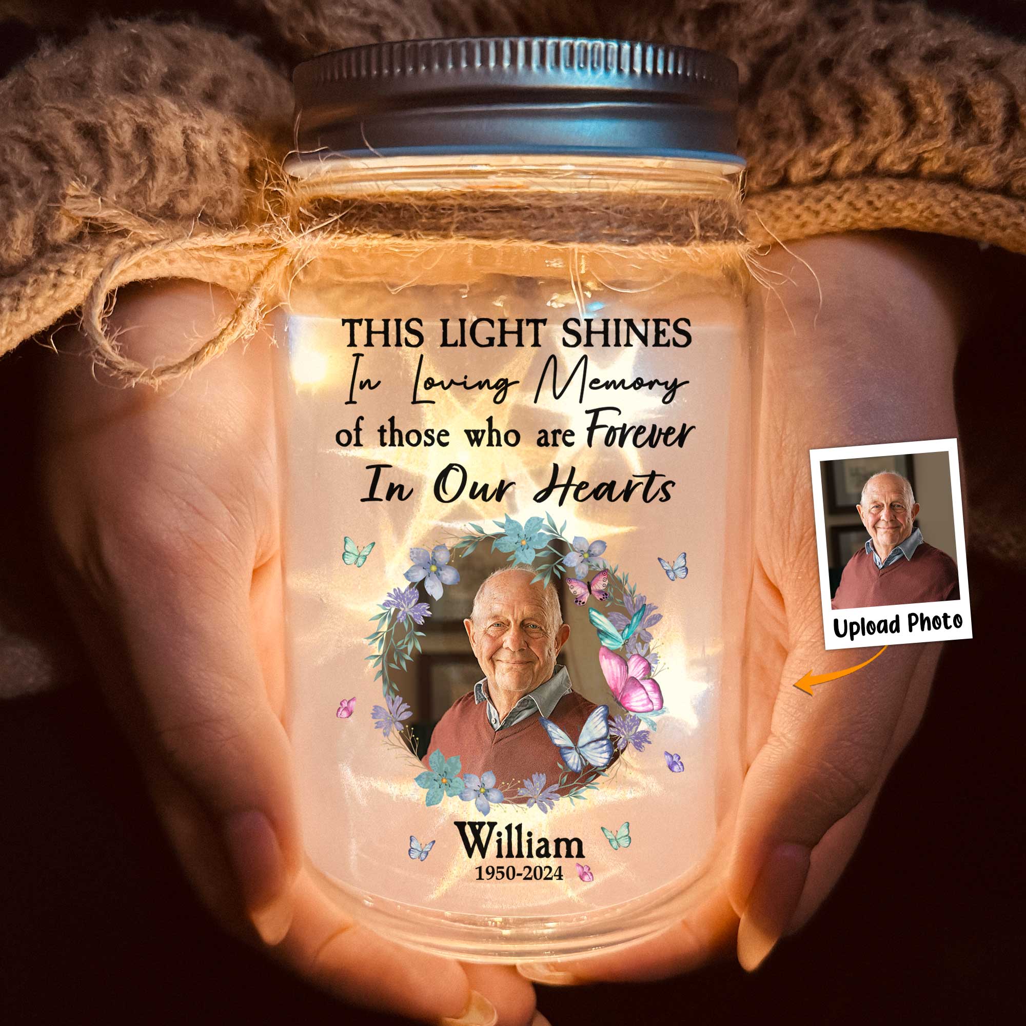This Light Shines In Loving Memory Of Those - Personalized Photo Mason Jar Light - Image 2
