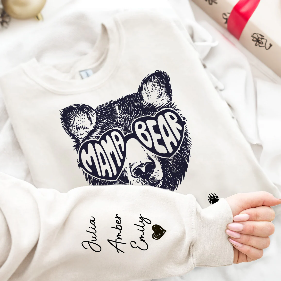This Mama Bear Wears Her Heart On Her Sleeve - Personalized Sweatshirt - Image 3