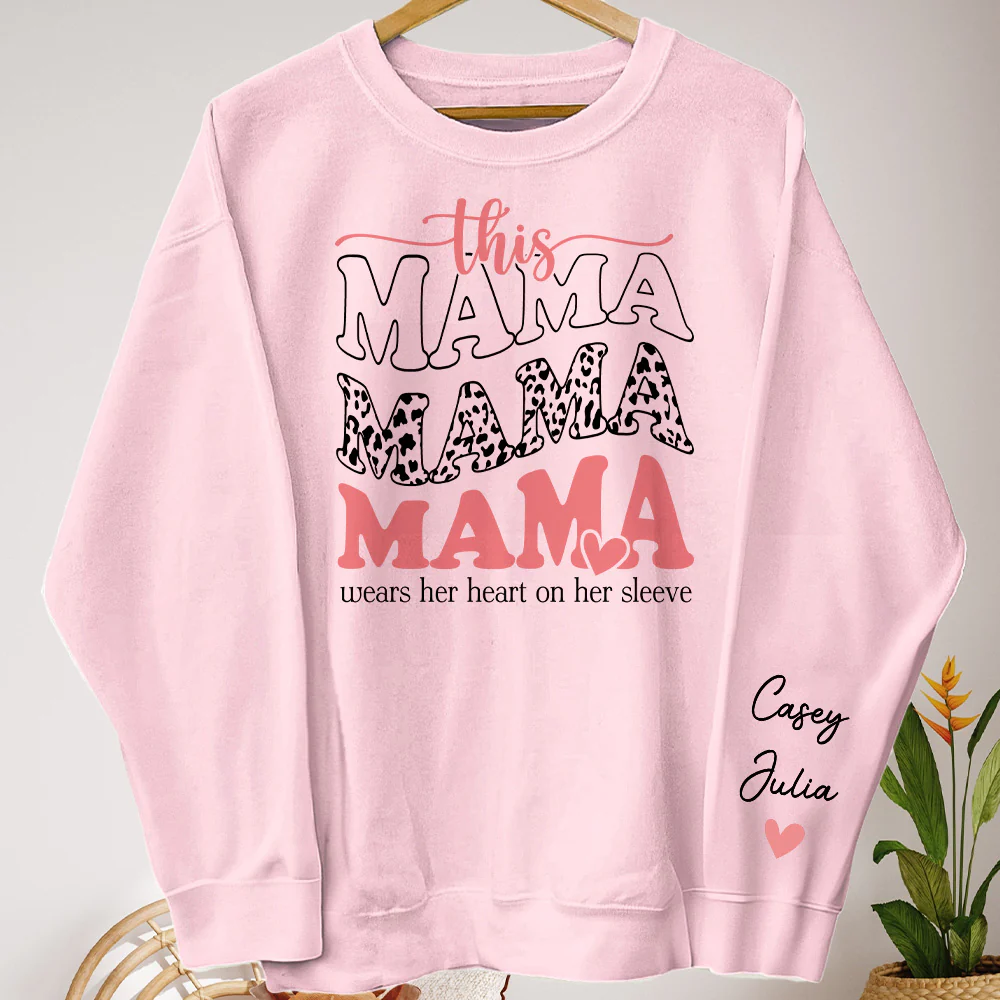 This Mama Wears Her Heart On Her Sleeve - Personalized Sweatshirt - Image 4