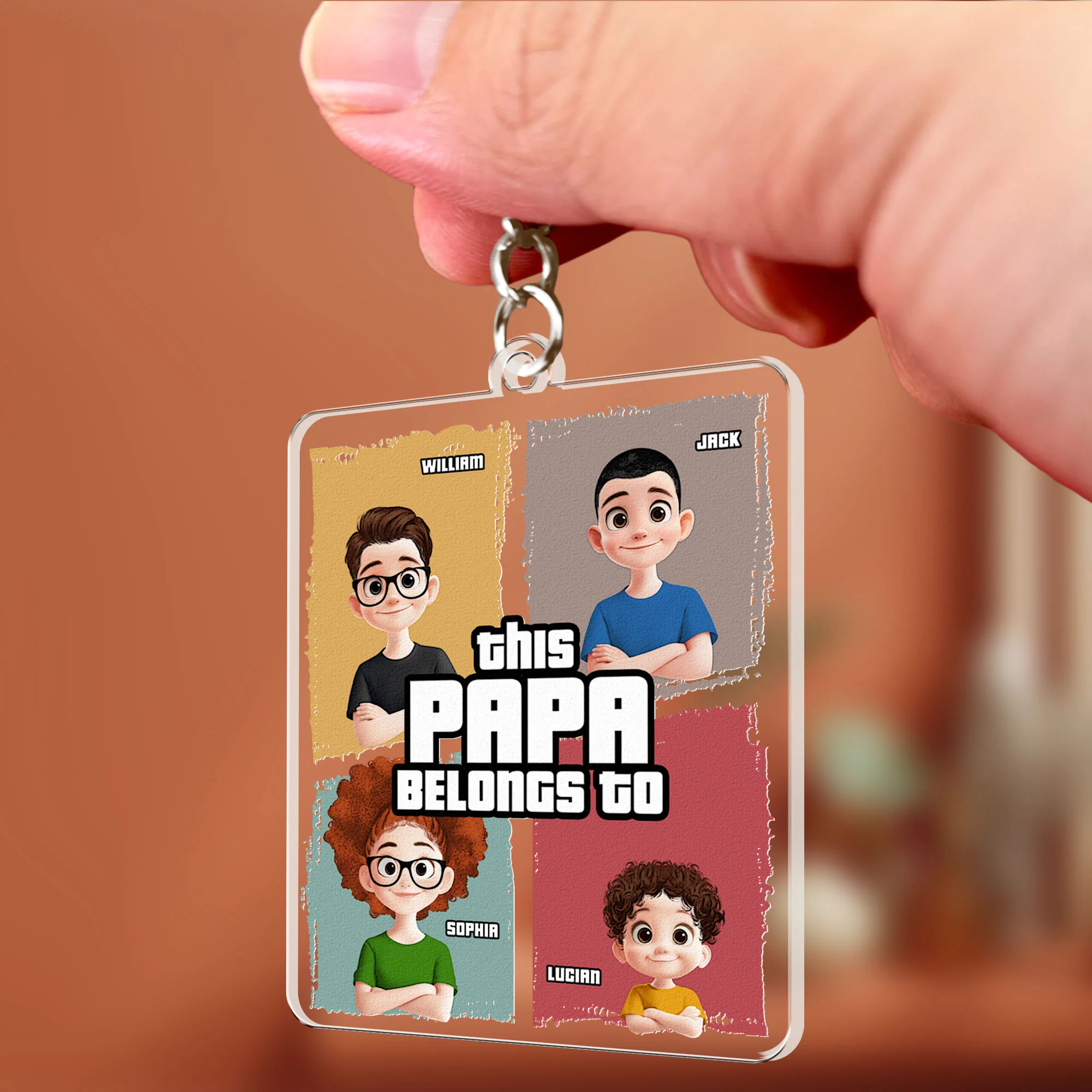 This Papa Belongs To - Personalized Acrylic Keychain - Image 3